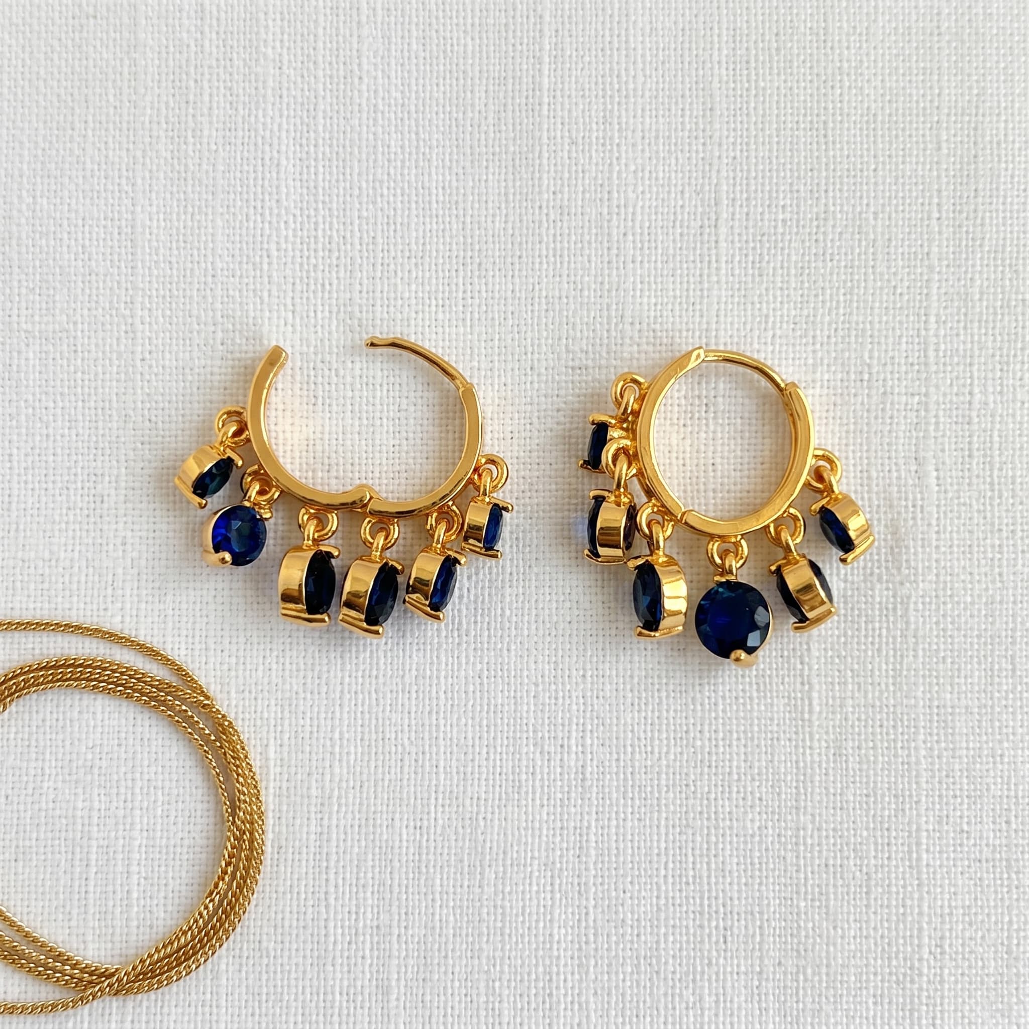 blue stone charm hoops