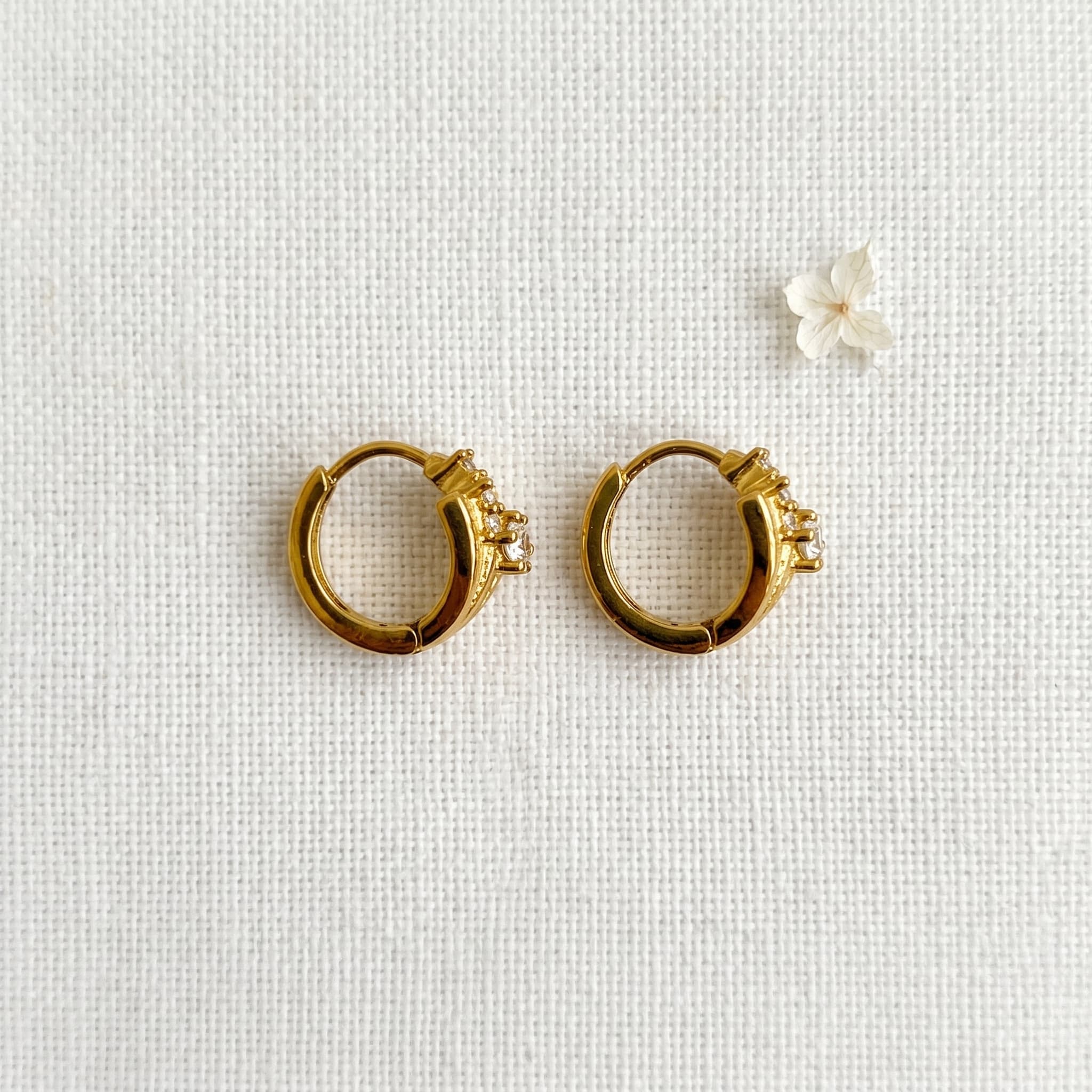 tiny stone detail gold hoops