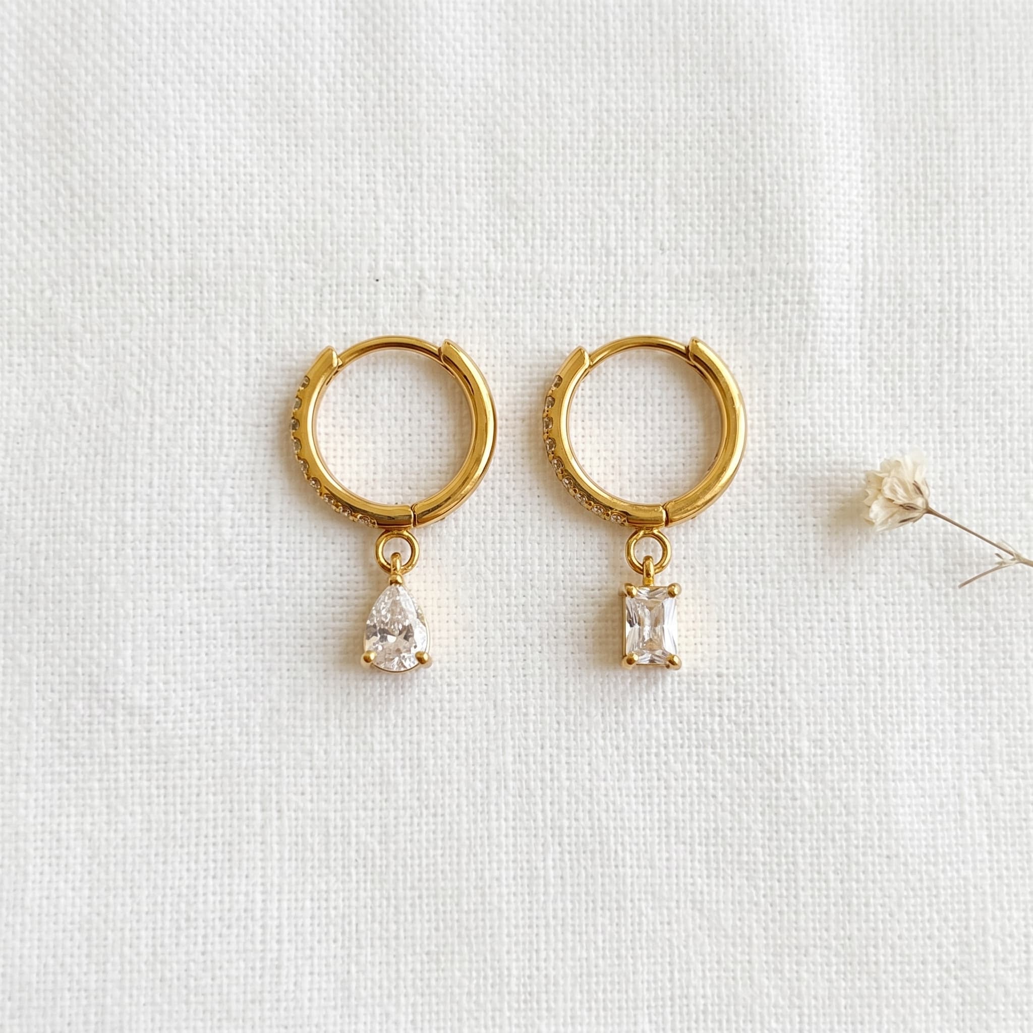 dainty teardrop charm hoops