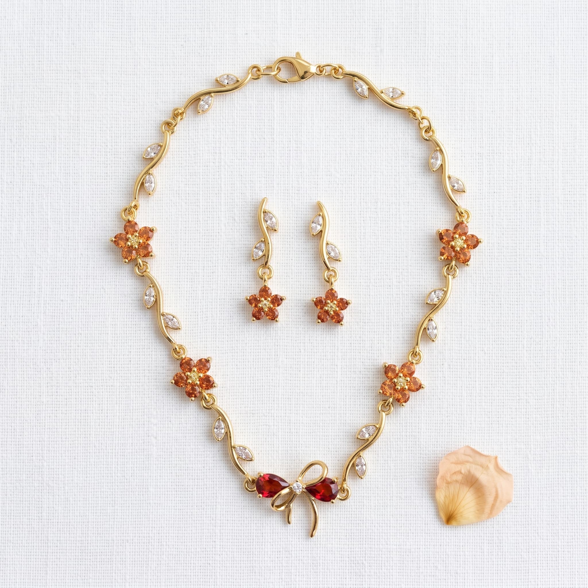 orange blossom necklace and earring set