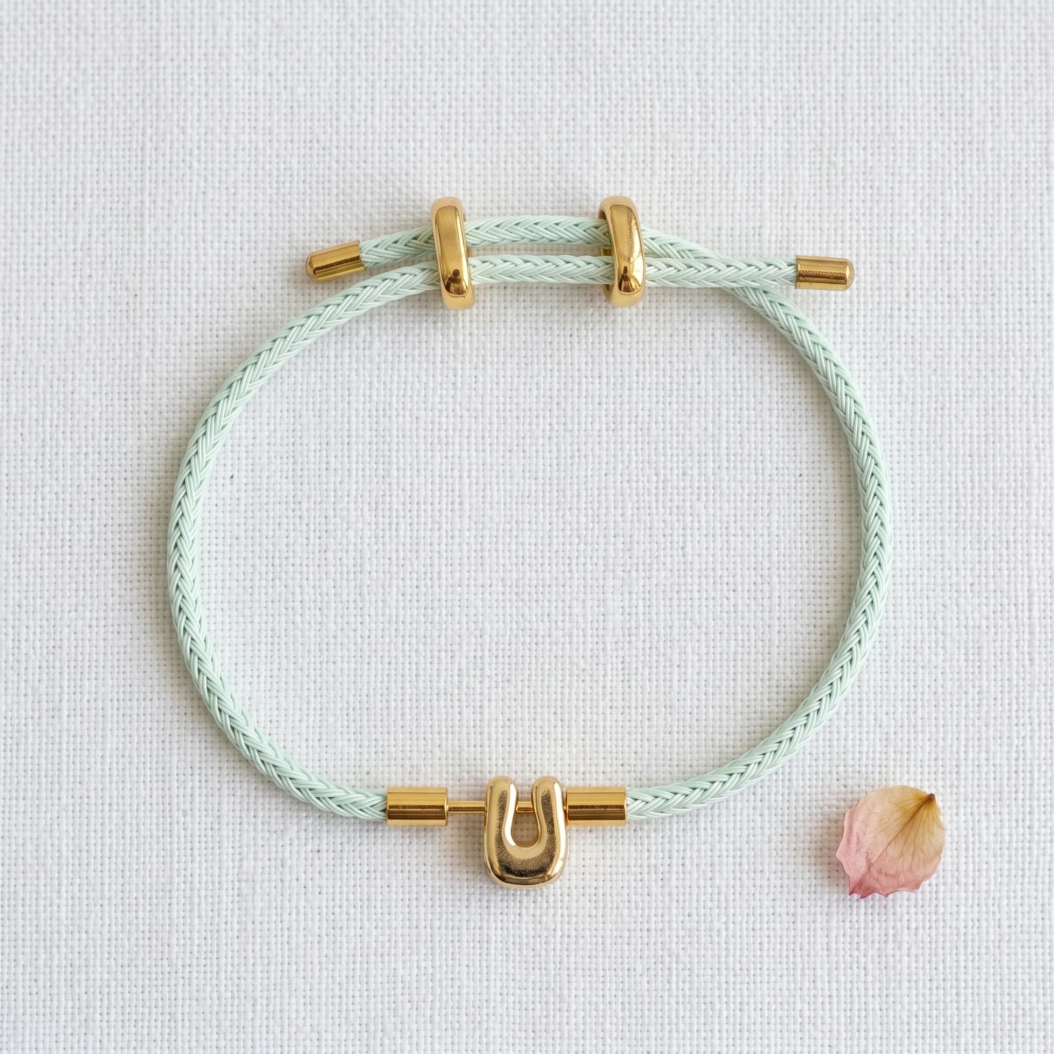 mint braided adjustable bracelet (With Initial)