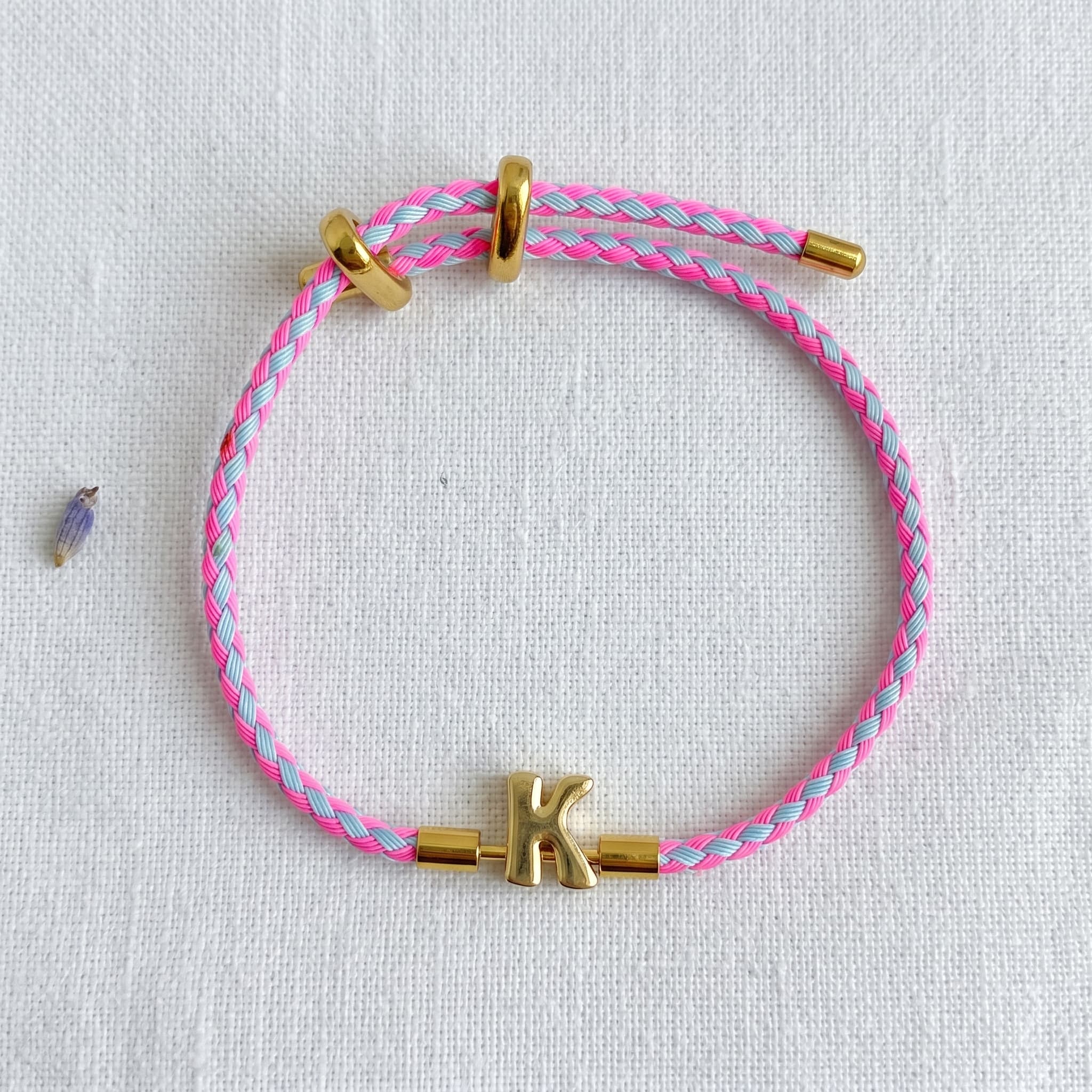 pink and blue braided initial bracelet (With Initial)