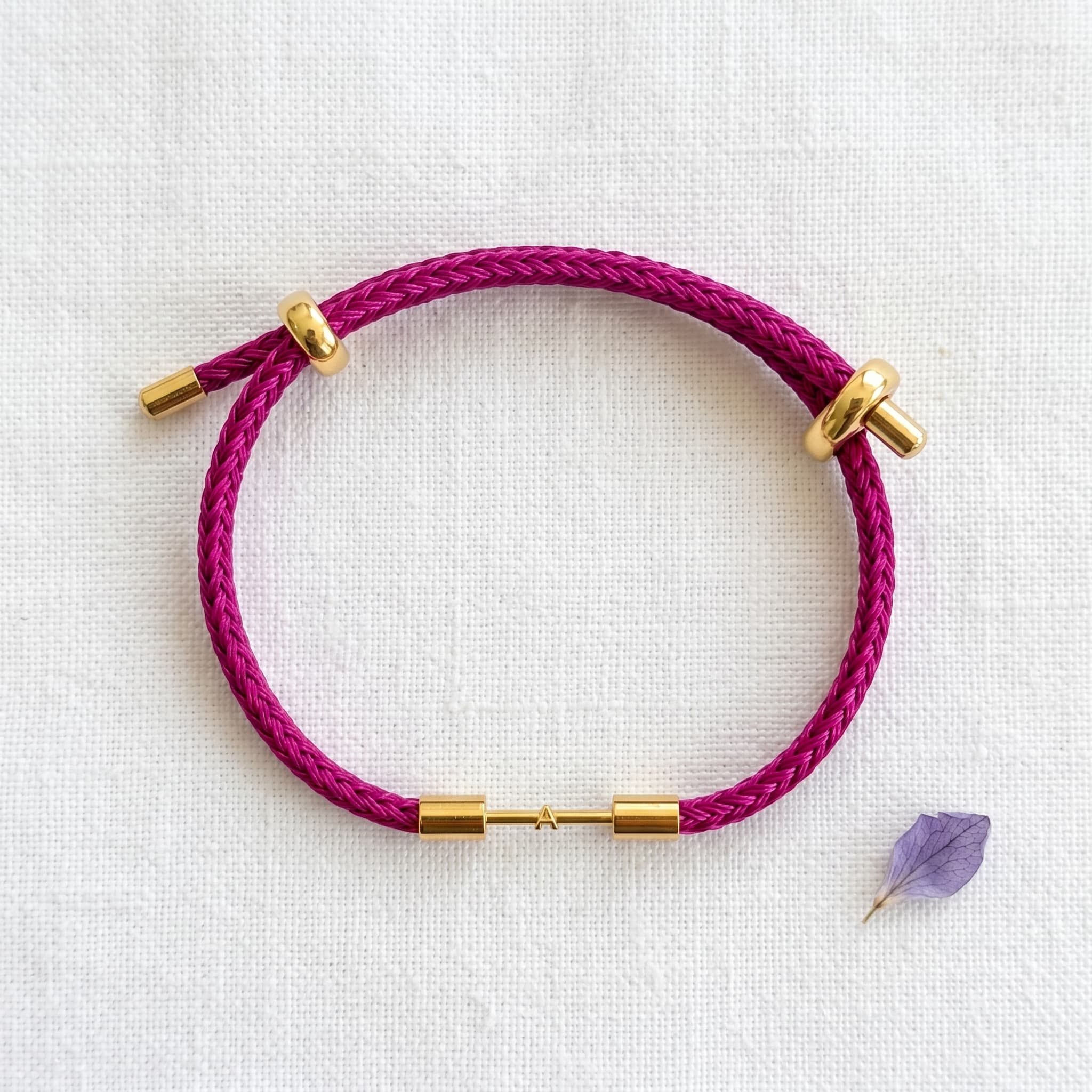 magenta braided cord bracelet (With Initial)