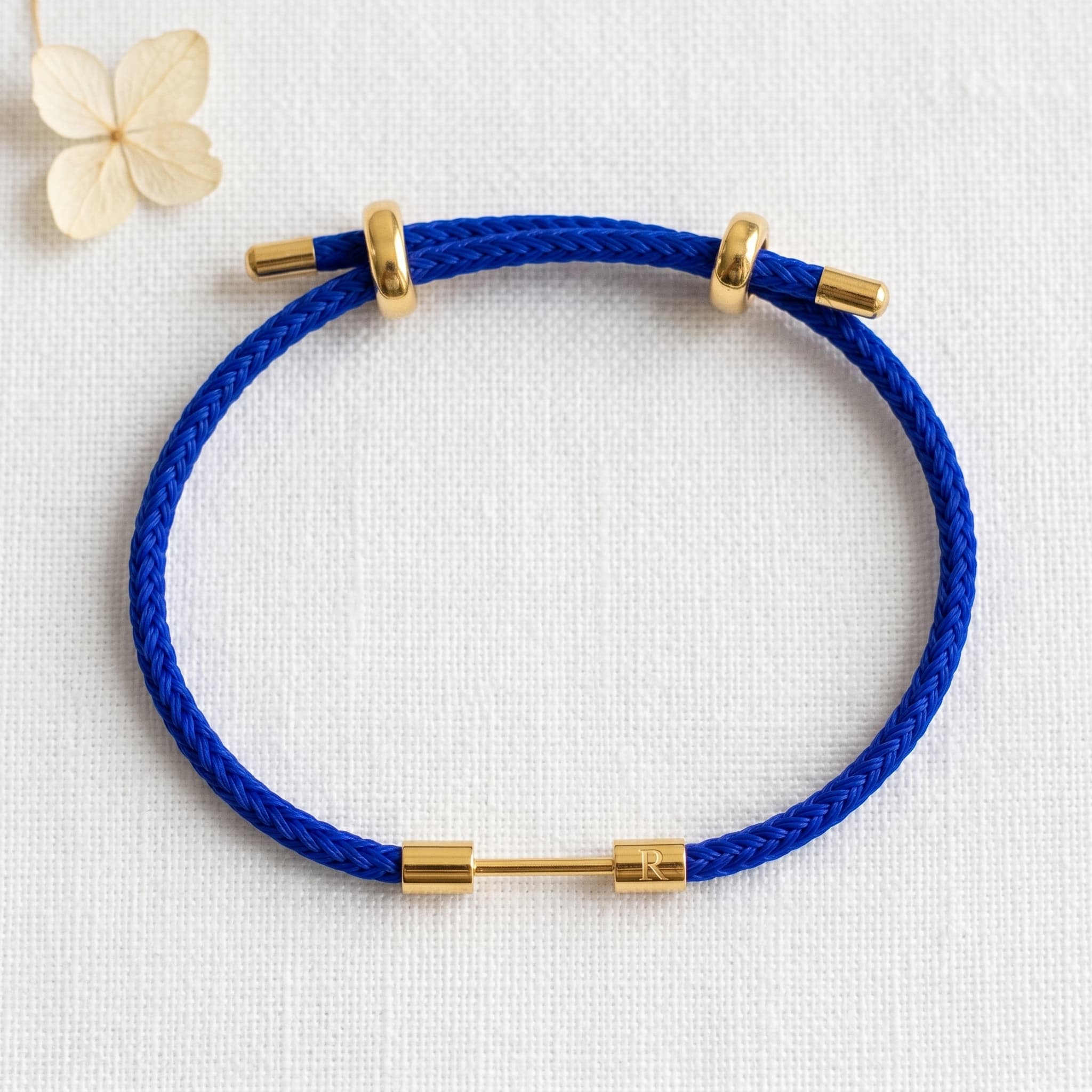 blue cord gold bar bracelet (With Initial)