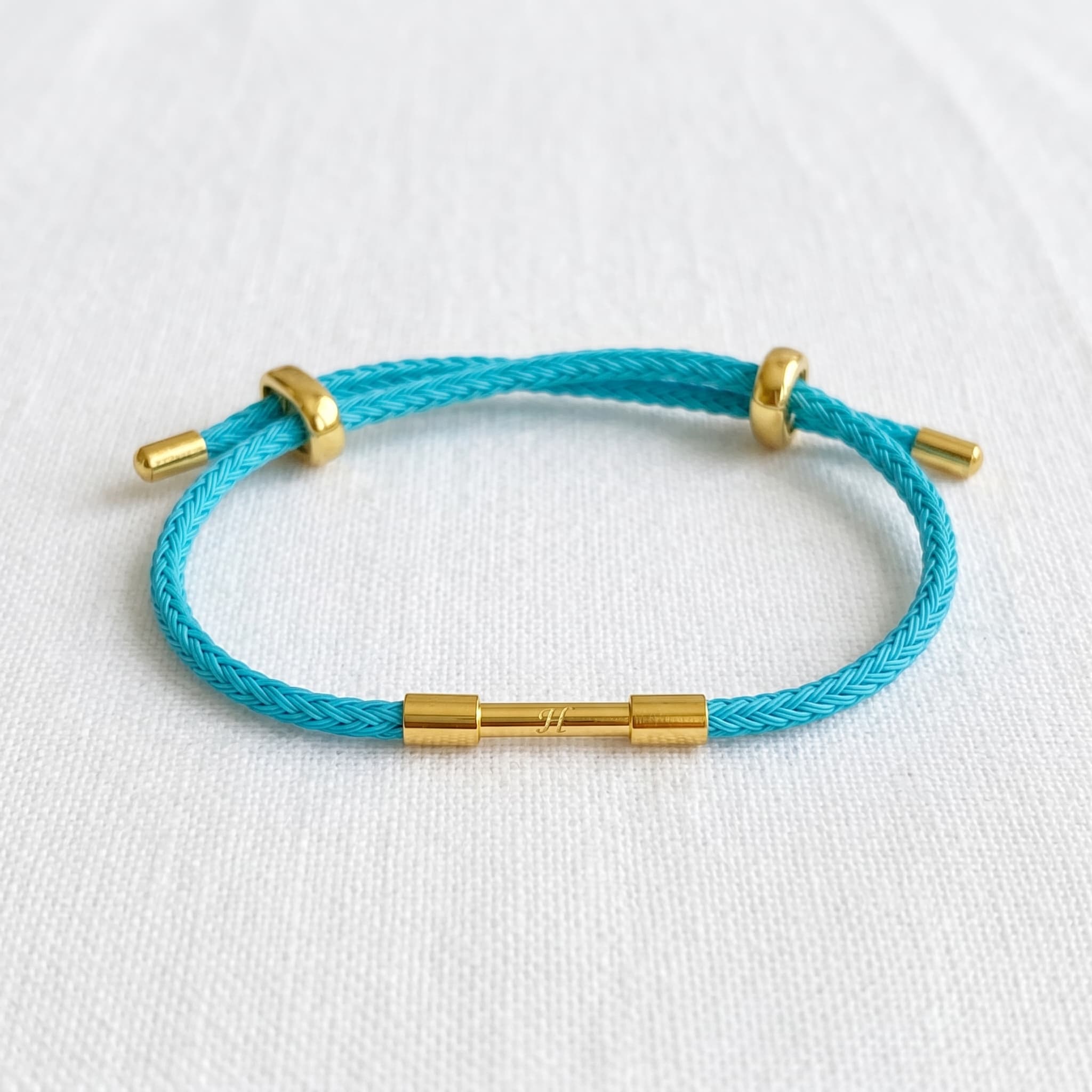 blue cord adjustable bracelet (With Initial)