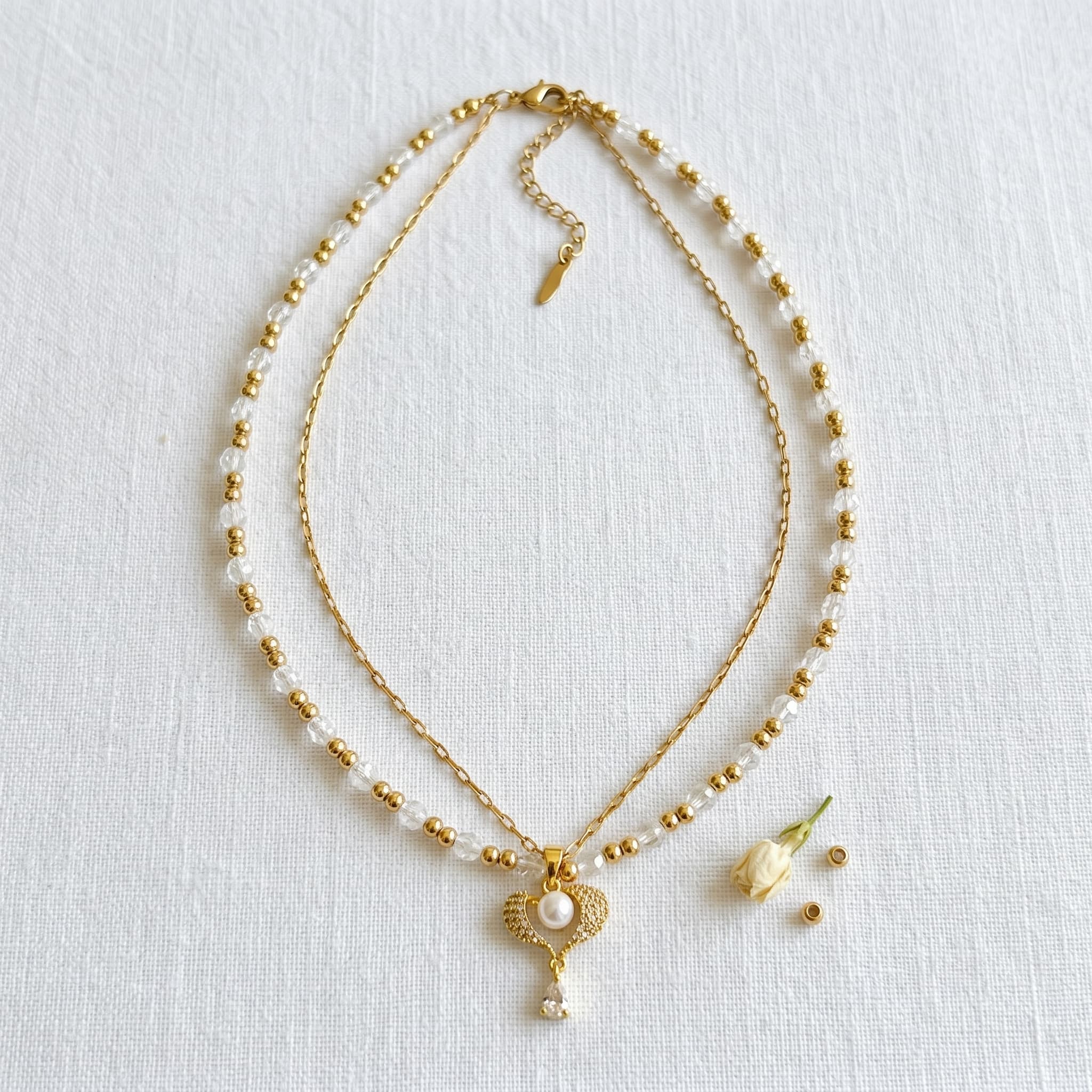 pearl and gold beaded layer