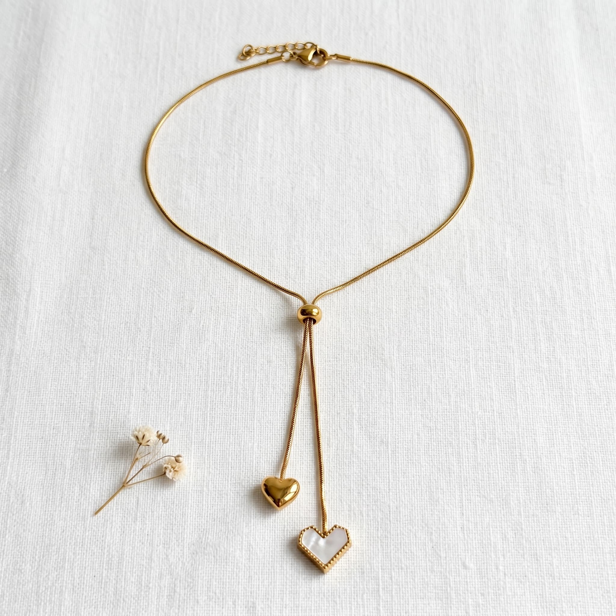double heart lariat necklace