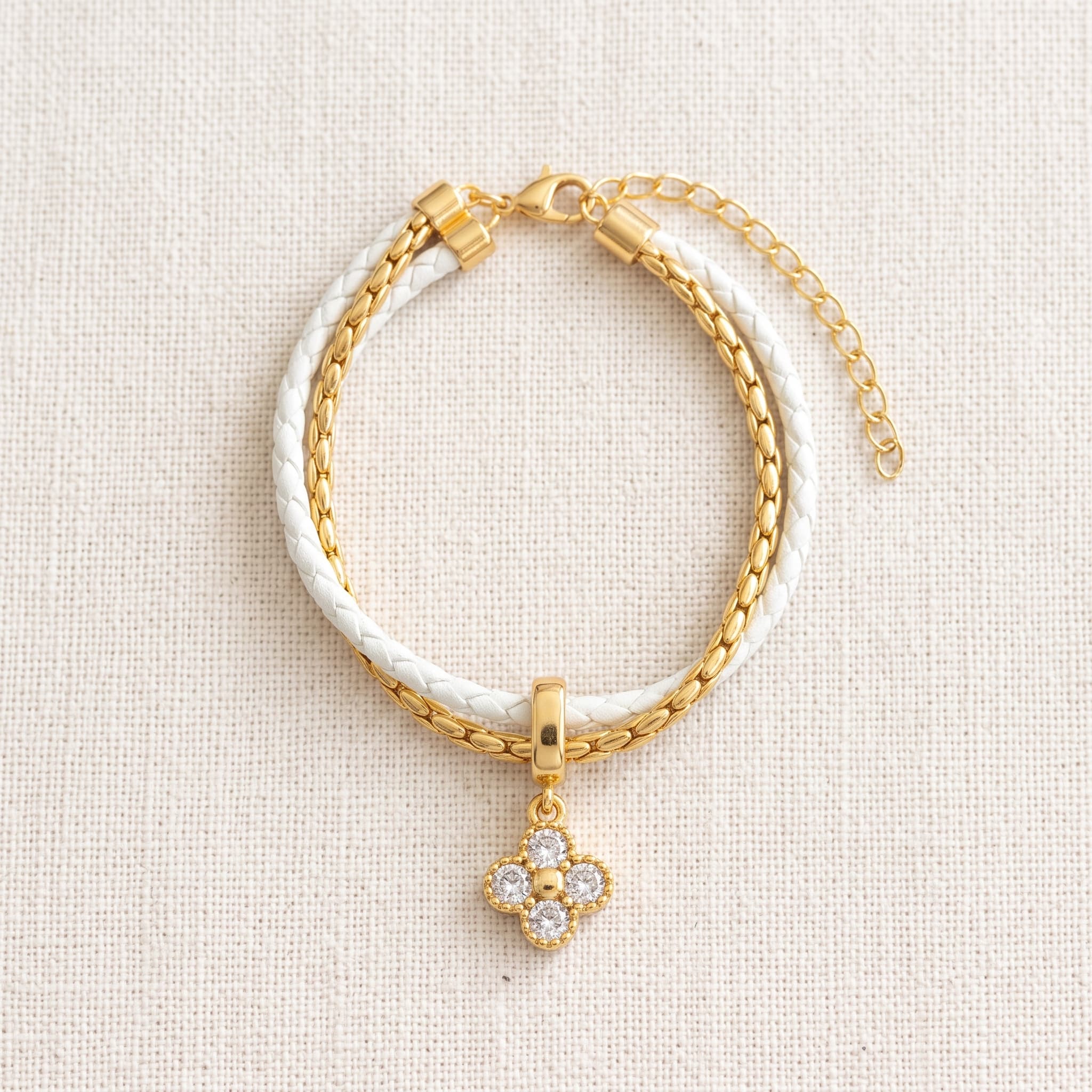 white braided charm bracelet