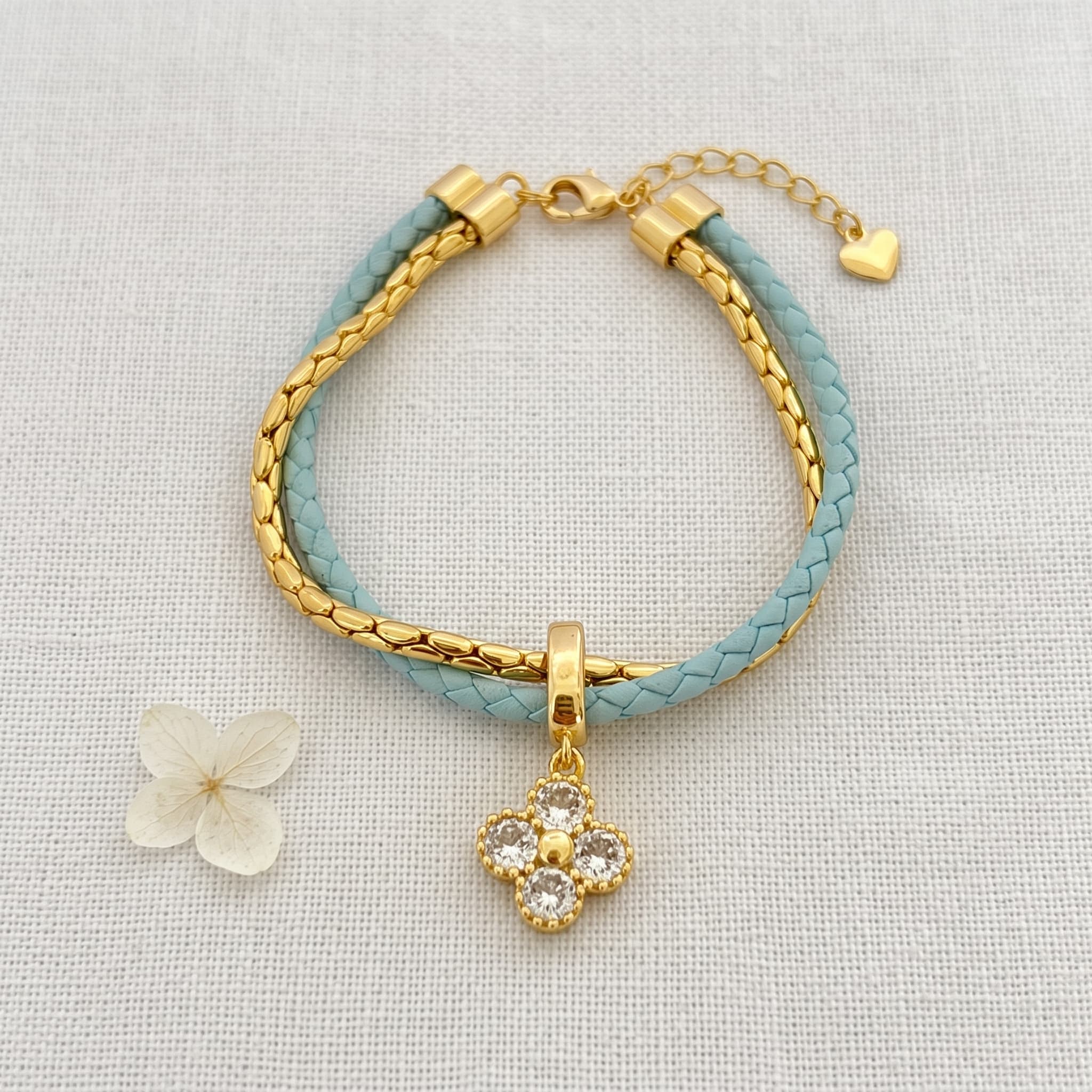 blue leather charm bracelet