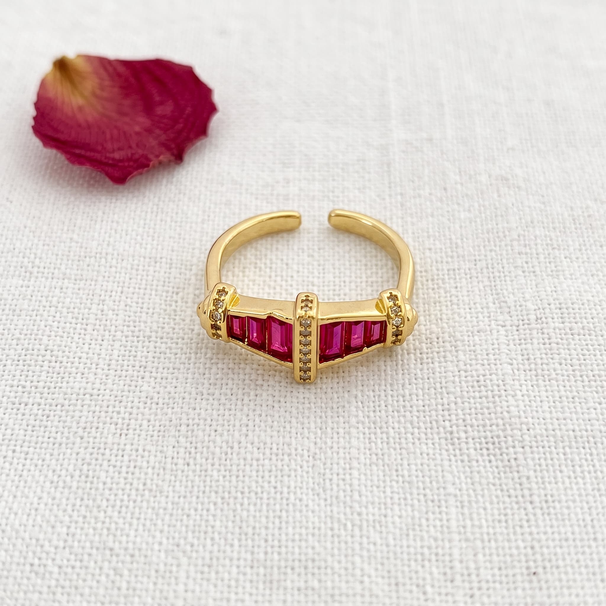 ruby baguette adjustable ring