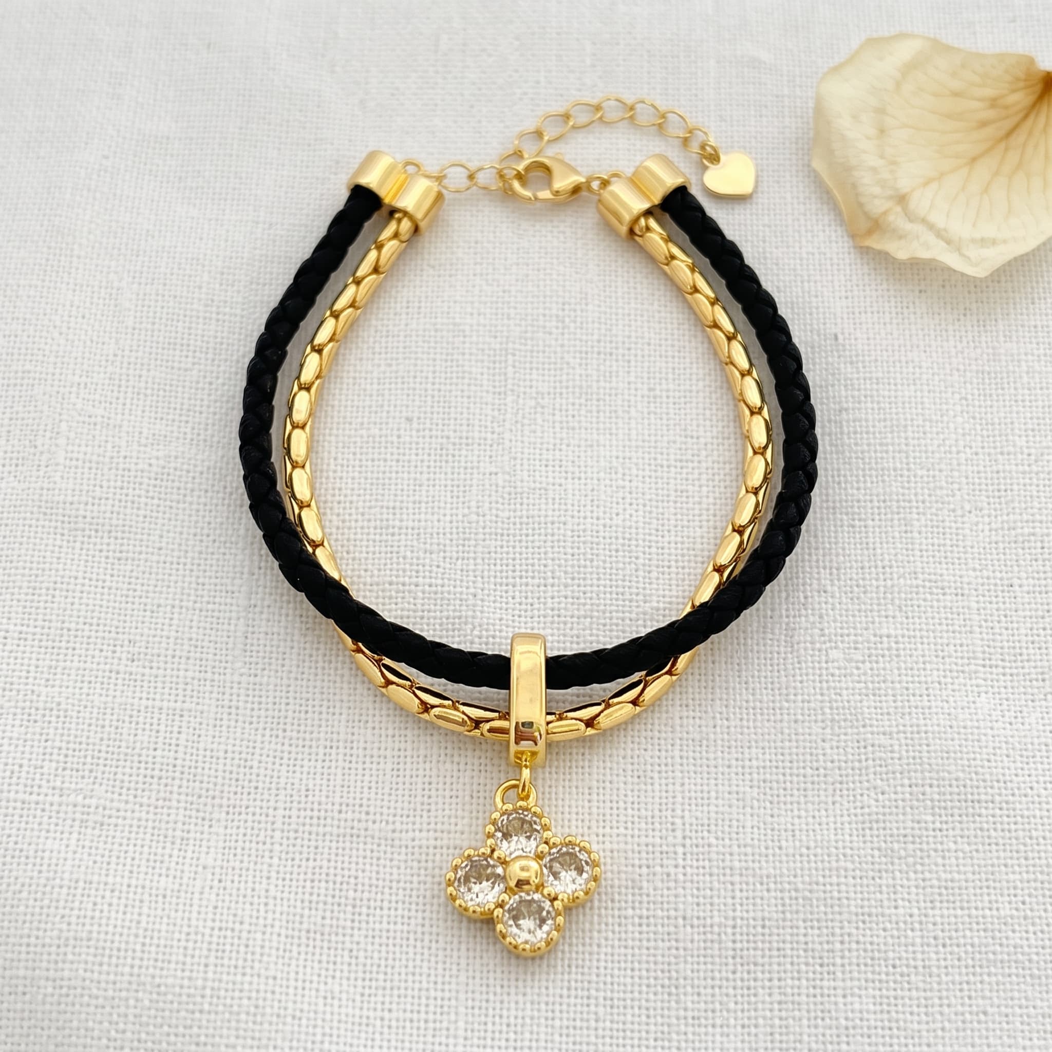 black and gold layered bracelet