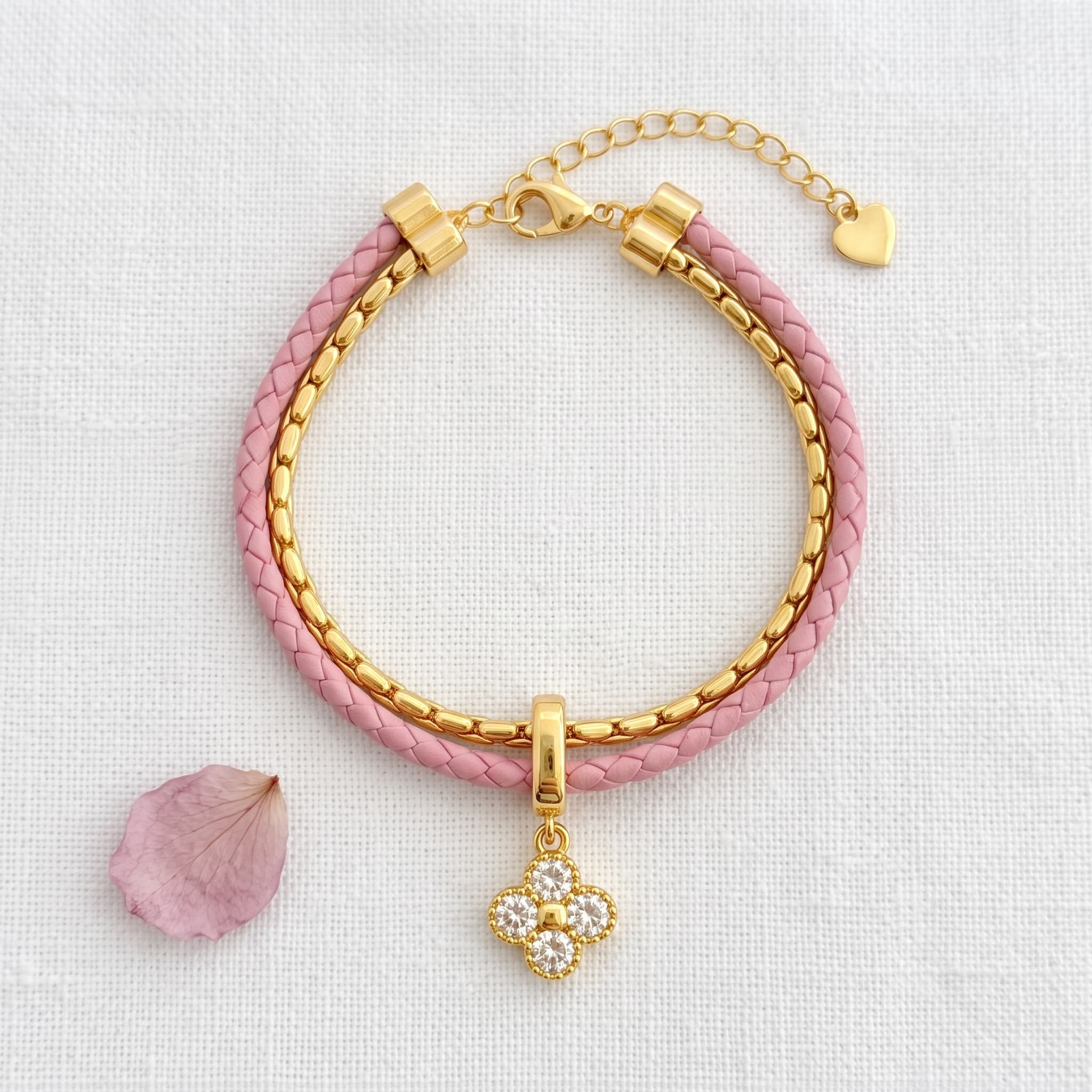 pink braided charm bracelet