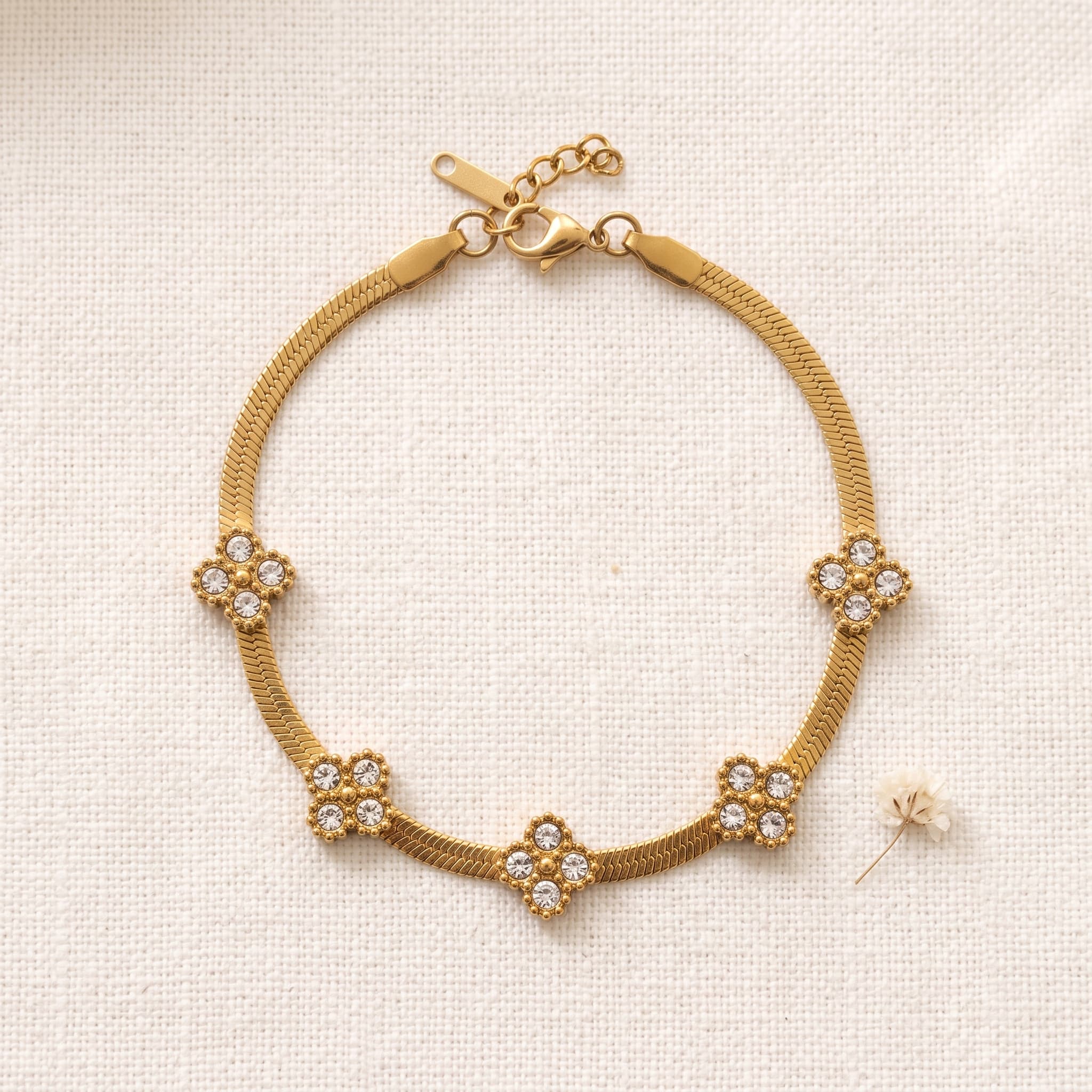 gold floral snake chain bracelet