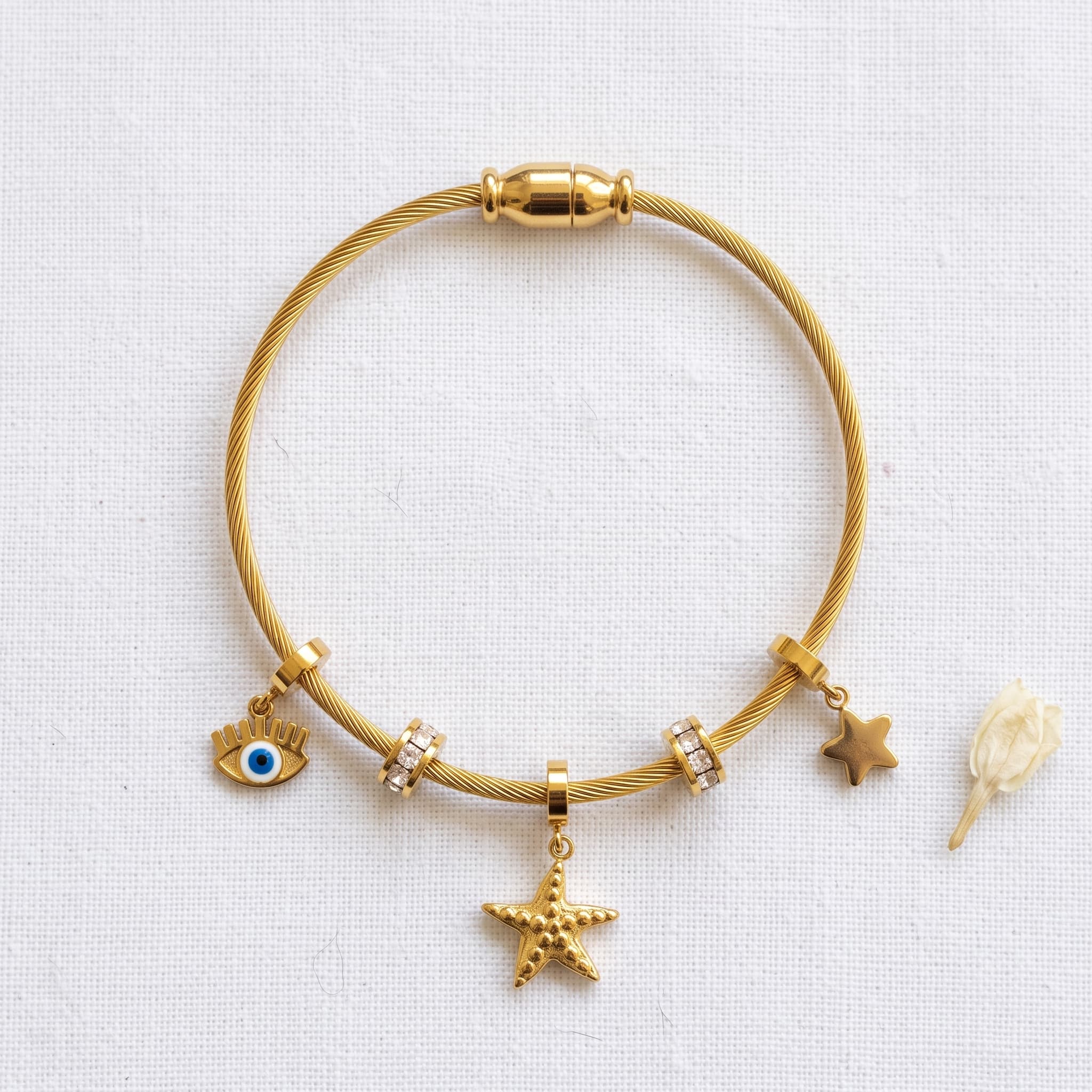 golden charm wire bracelet