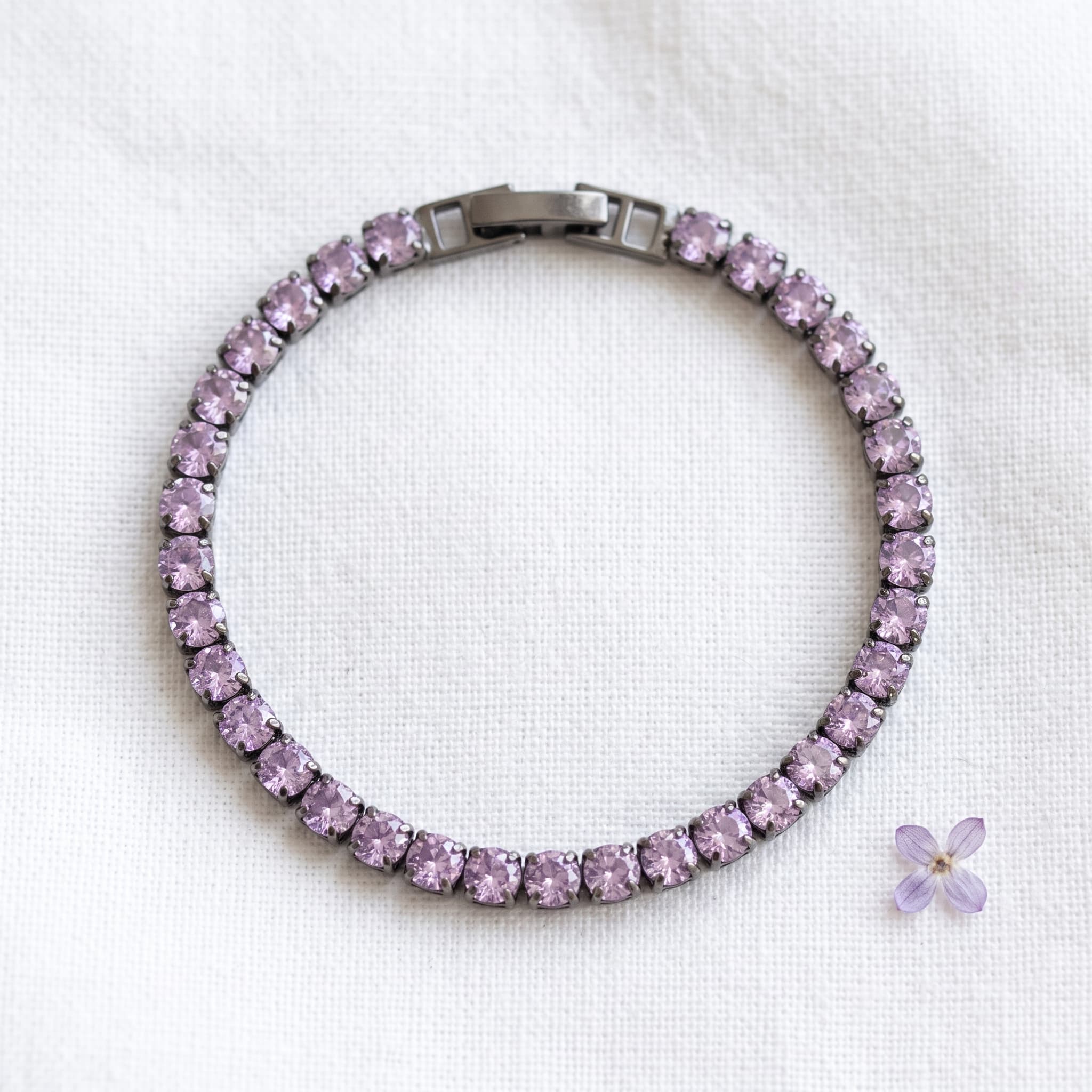 lilac stone tennis bracelet (Black base)