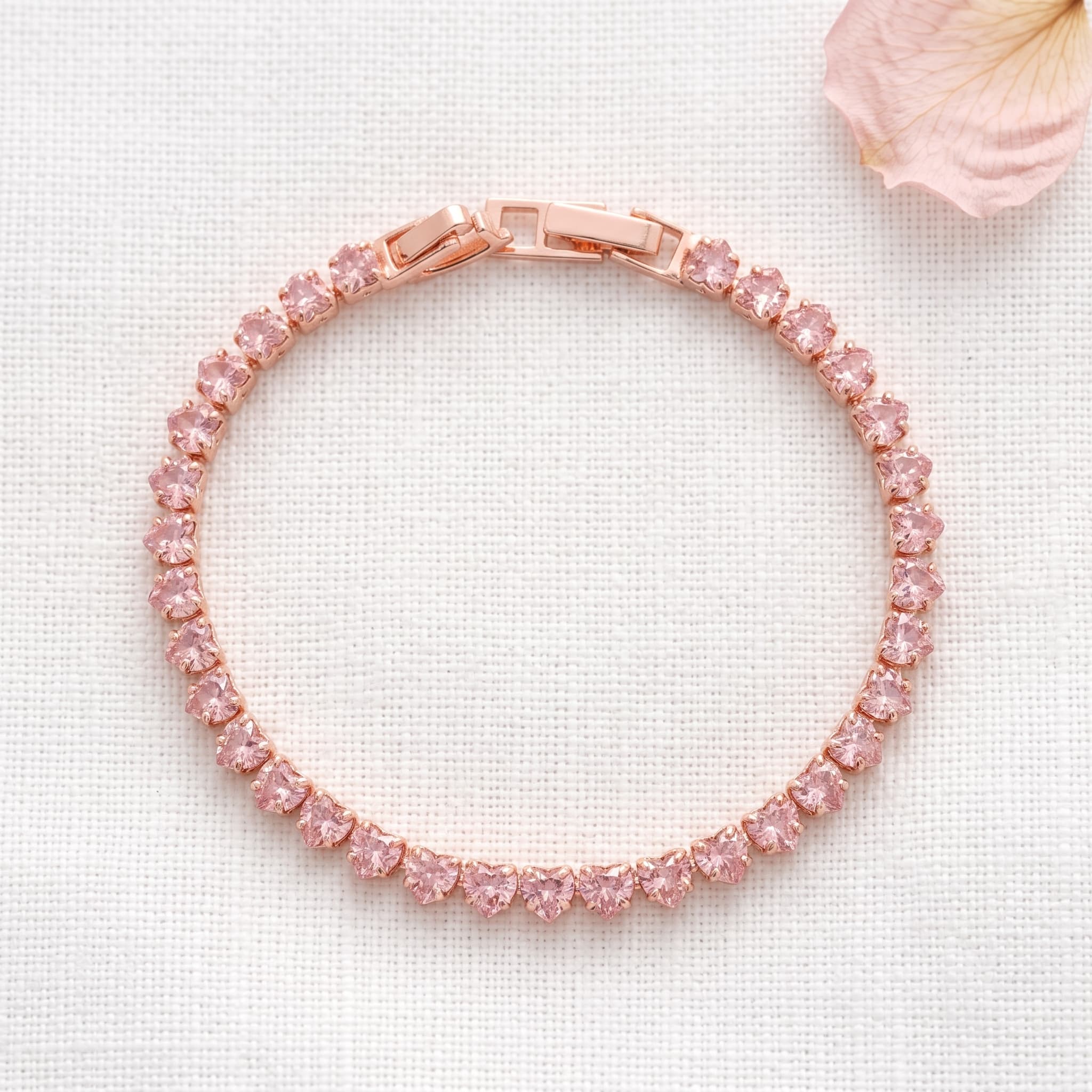 blush pink heart tennis bracelet (Rose Gold