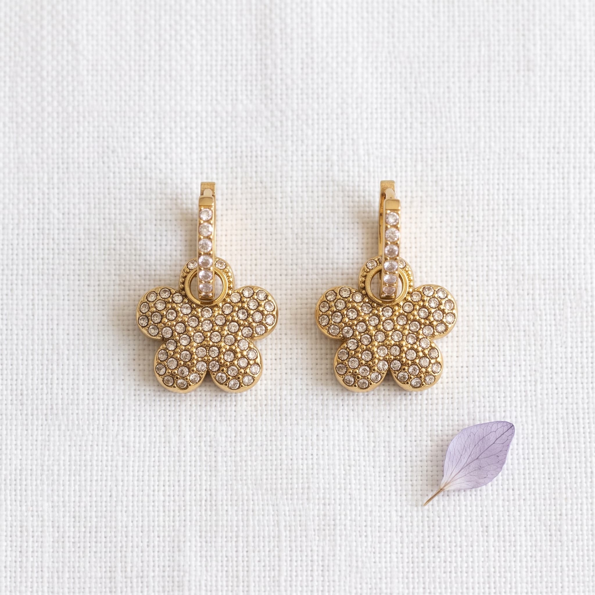 sparkly golden daisy hoops