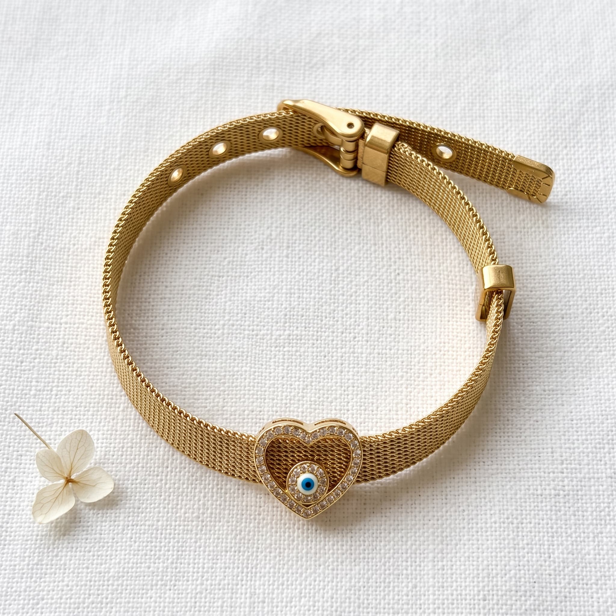 heart and evil eye strap bracelet