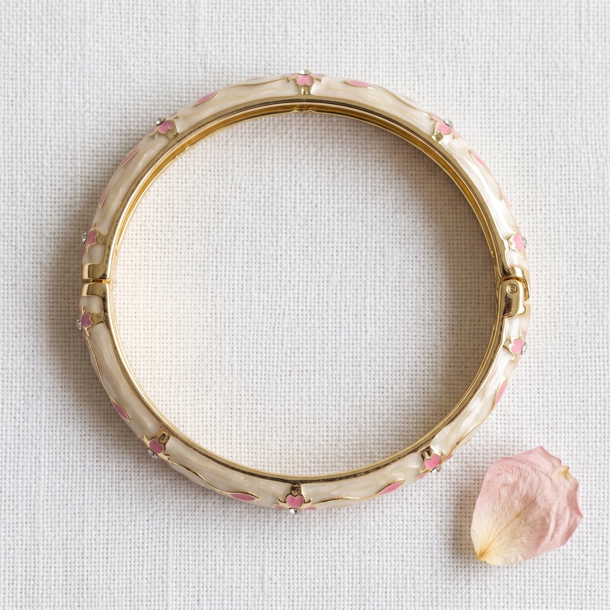 enamel floral hinged gold bangle