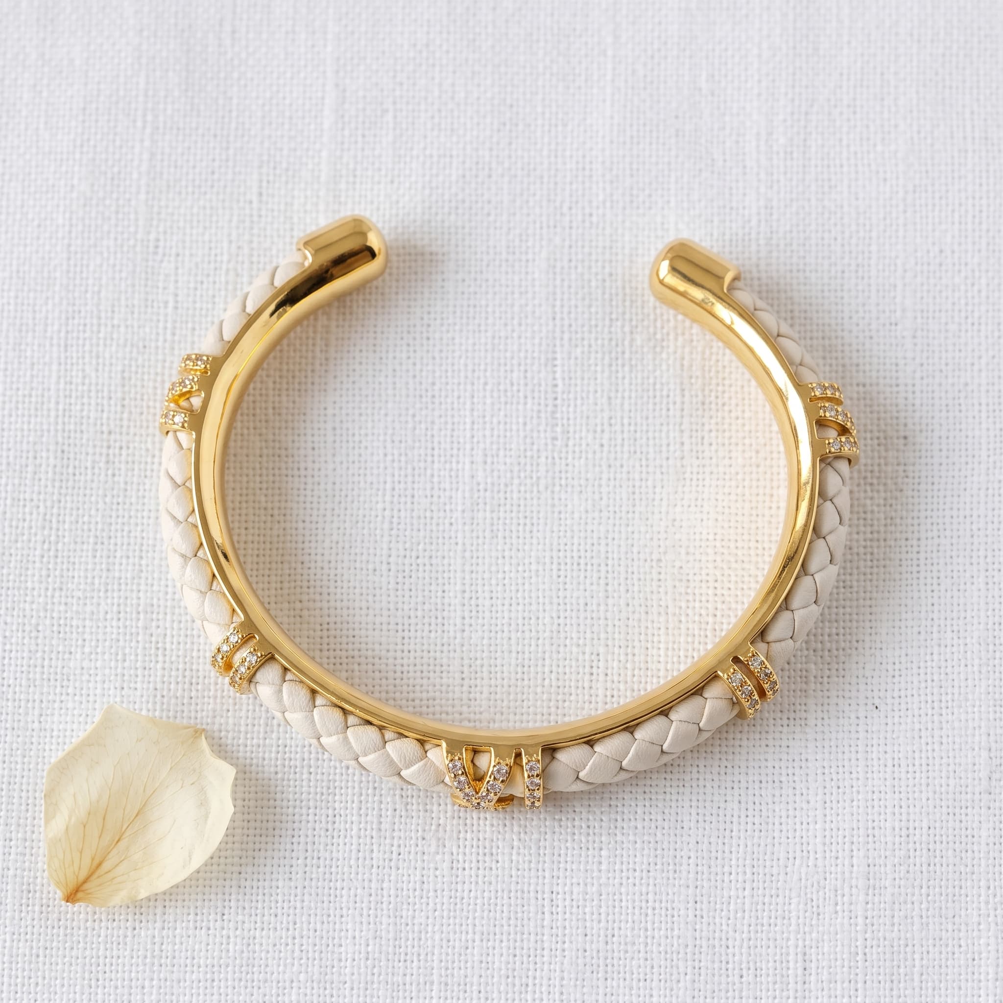 braided white leather gold cuff