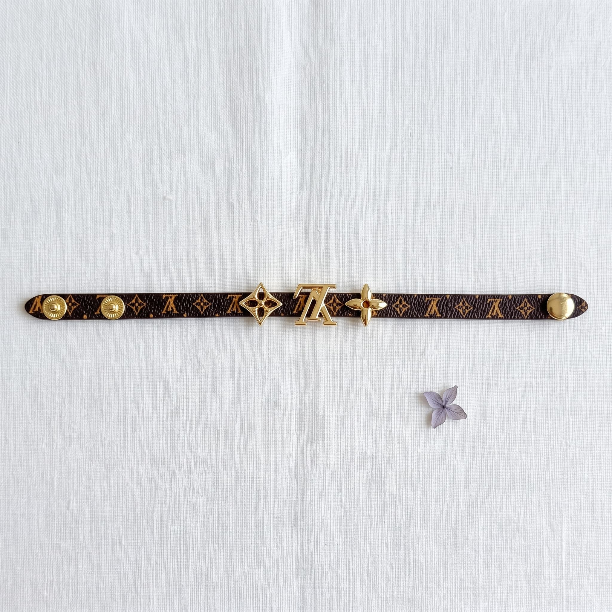 brown monogram faux leather bracelet