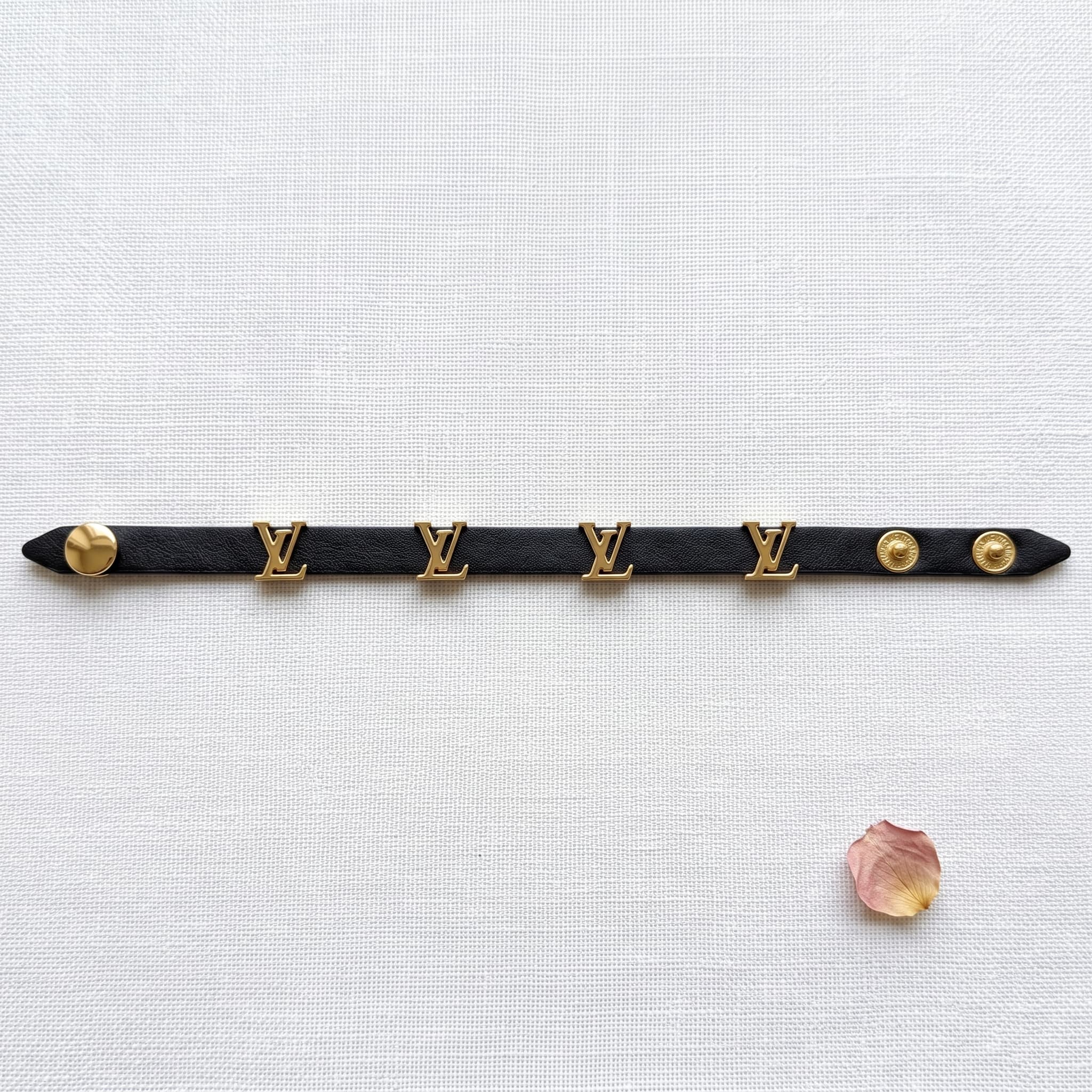 black leather gold motif bracelet