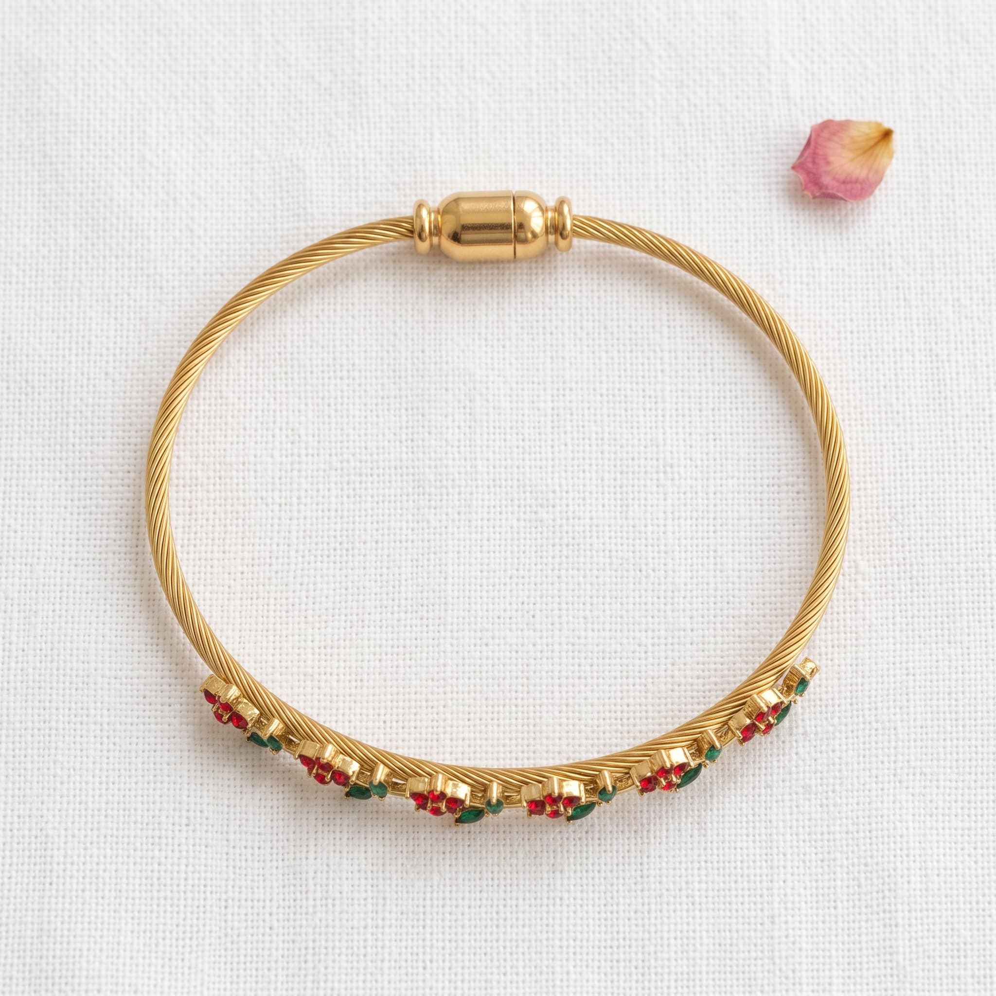ruby and emerald floral bangle