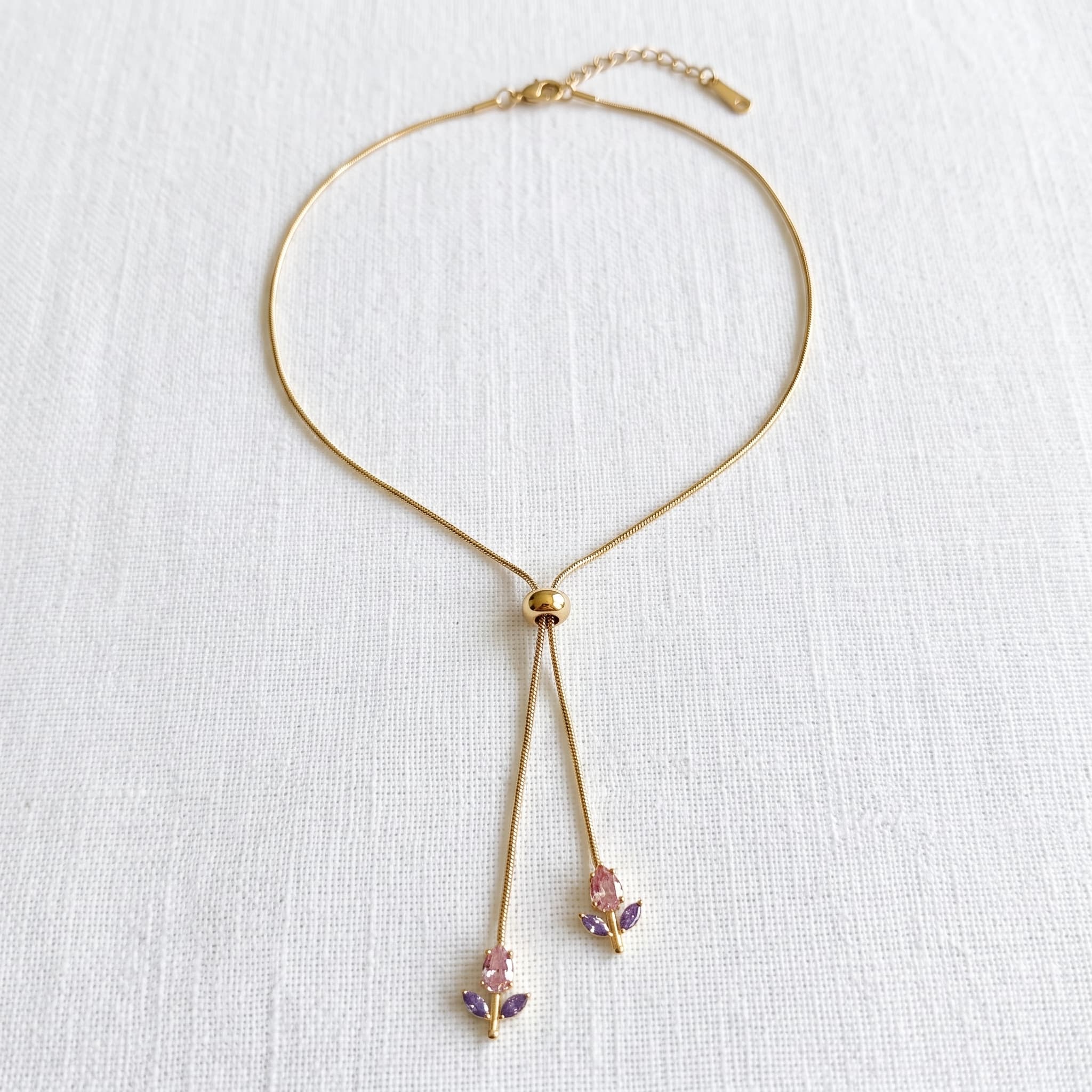 dainty tulip adjustable gold necklace