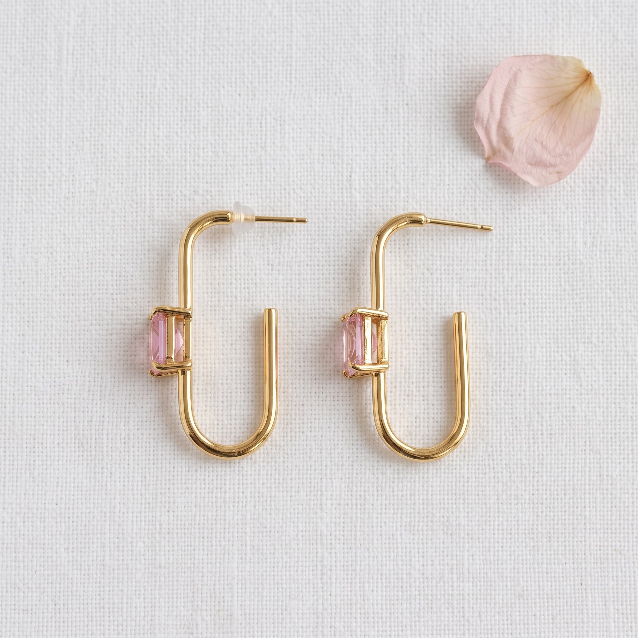 pink gem gold hoops