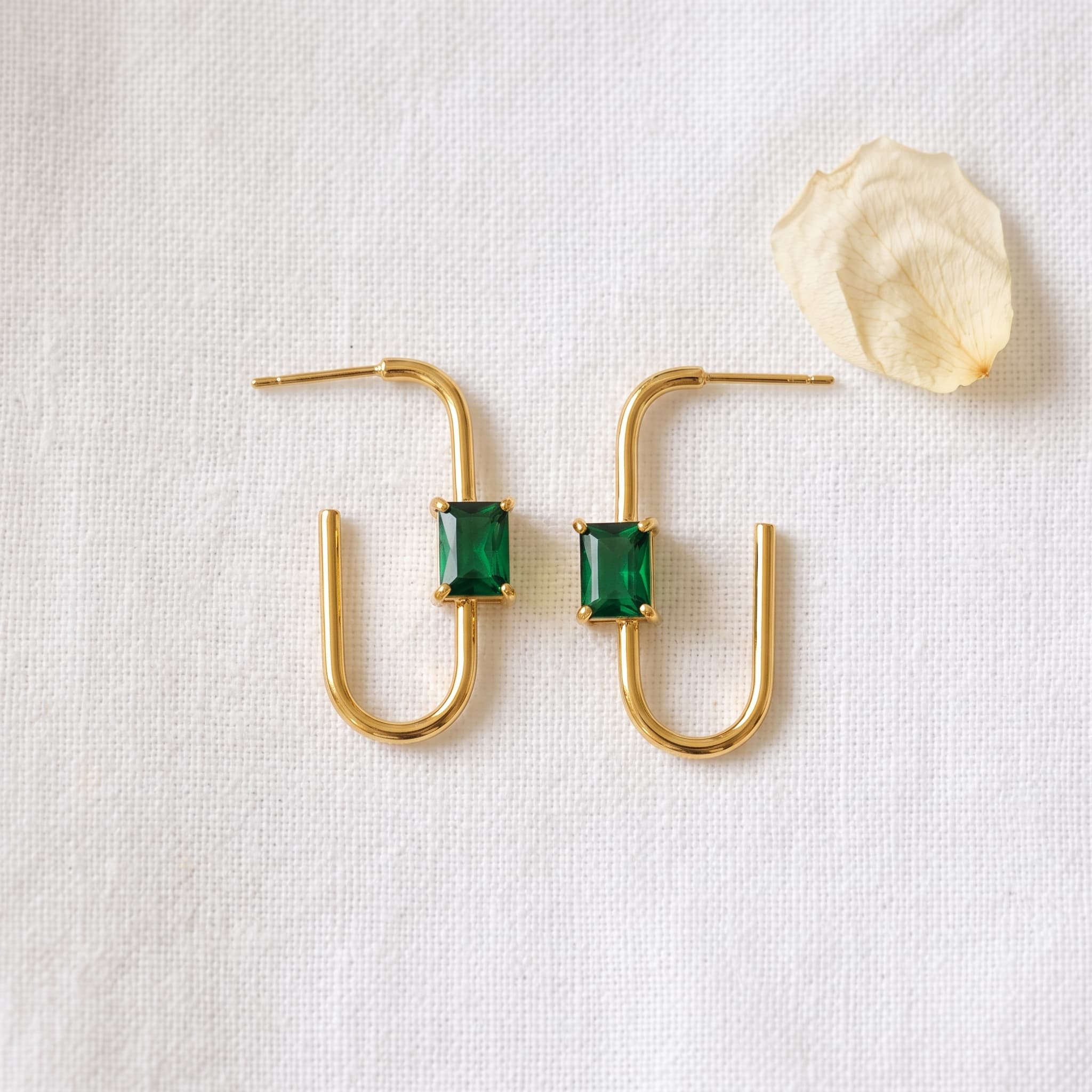 emerald rectangle u-shape hoops