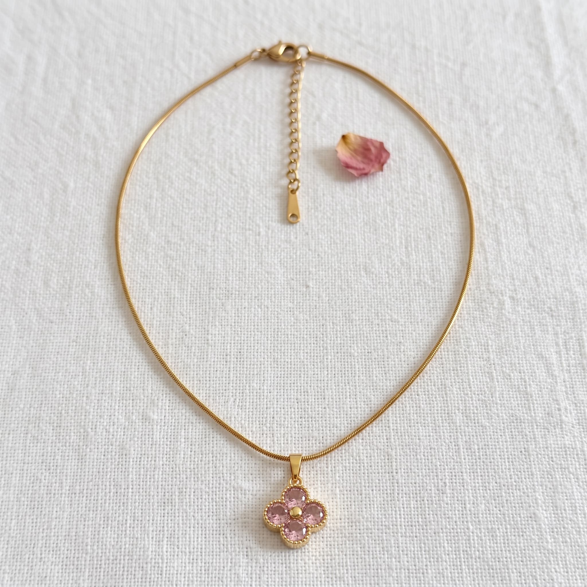 pink clover charm necklace