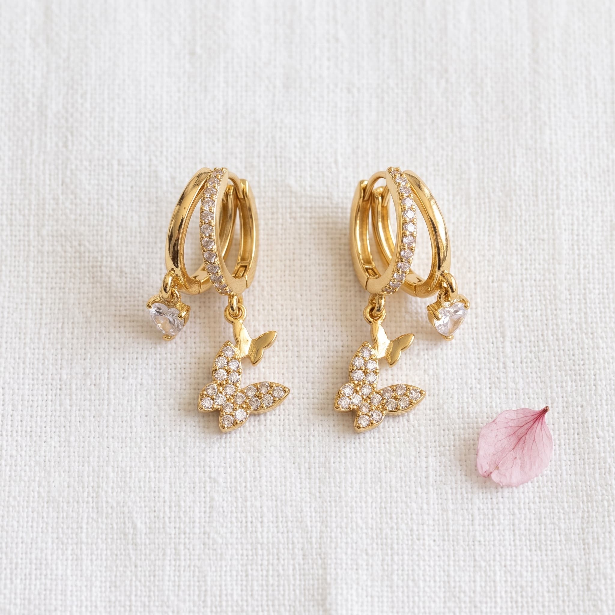 double butterfly charm hoops