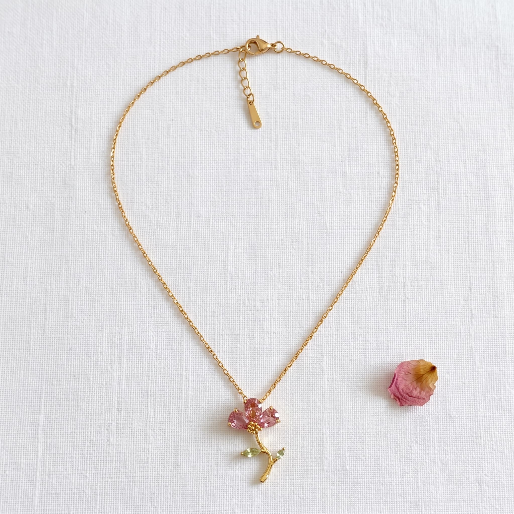 pink blossom gold pendant necklace