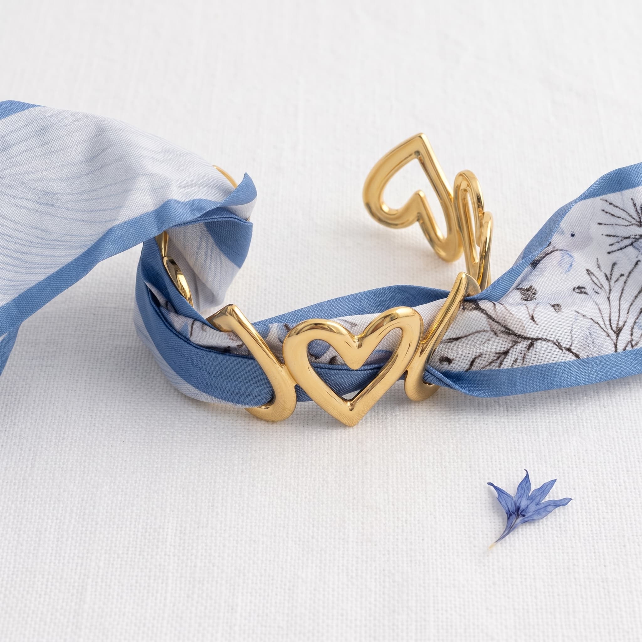 blue ribbon heart cuff