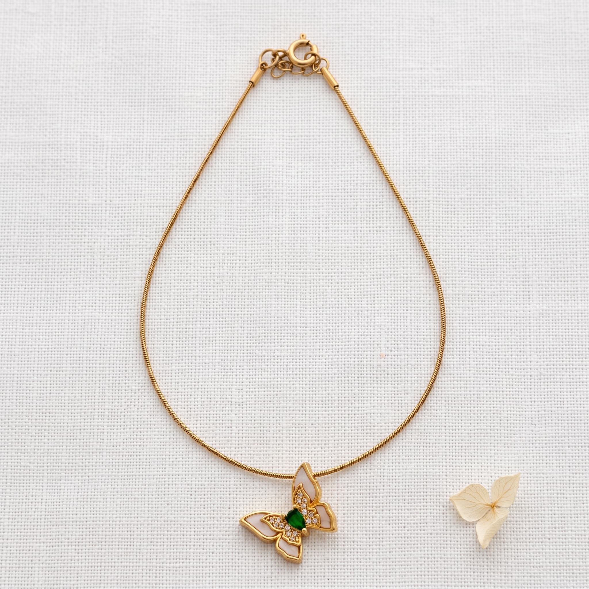 dainty emerald butterfly pendant necklace