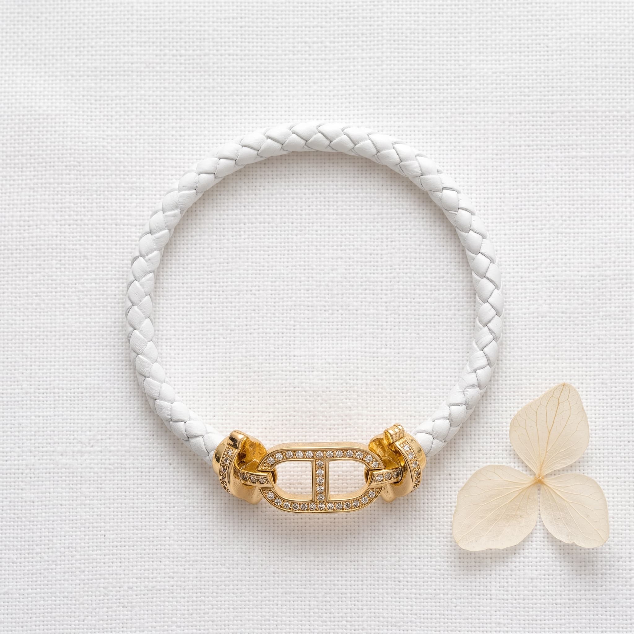 white braided gold link bracelet