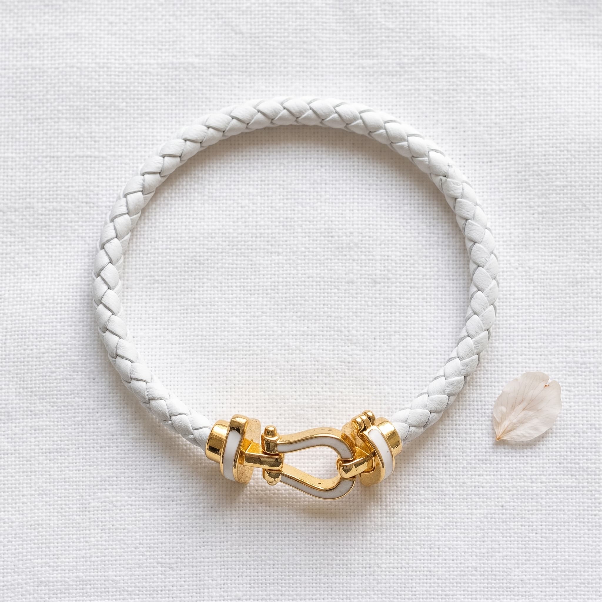 white braided gold clasp bracelet