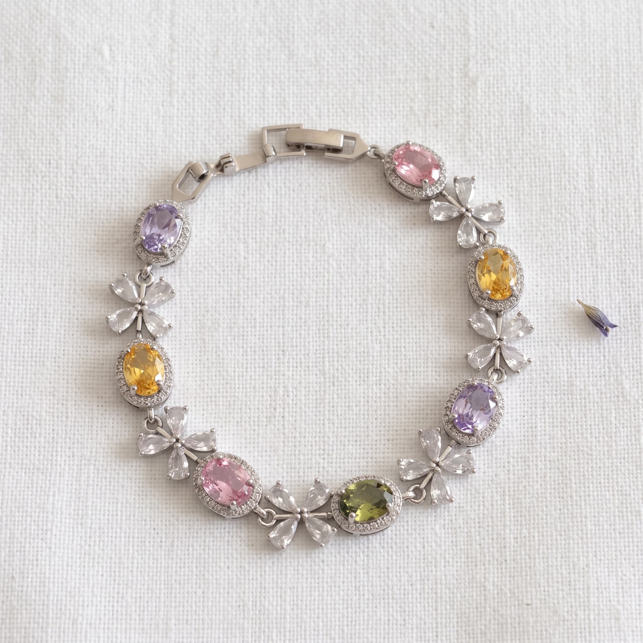 multicolour gemstone floral link bracelet