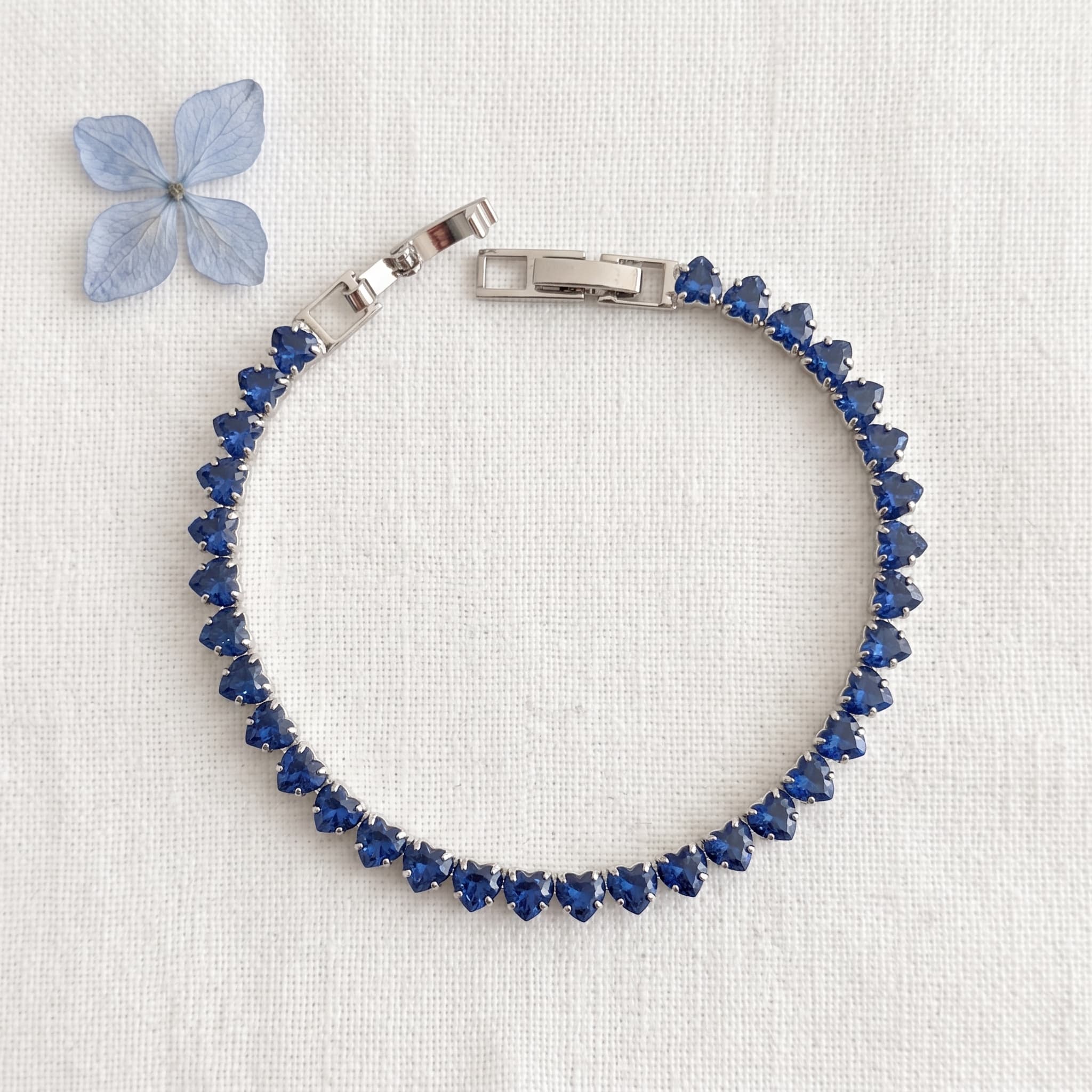 blue crystal heart tennis bracelet