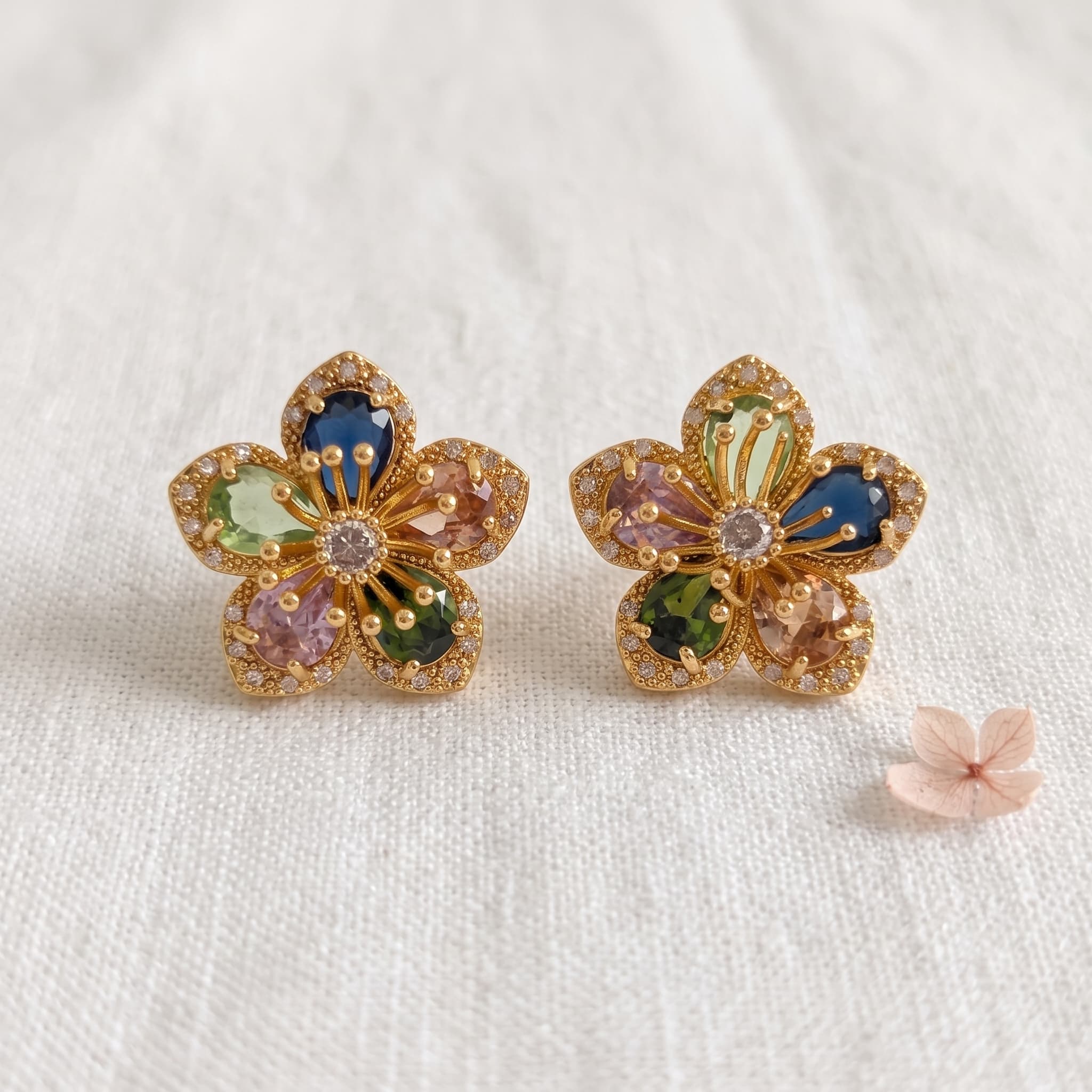 multicolour bloom flower studs