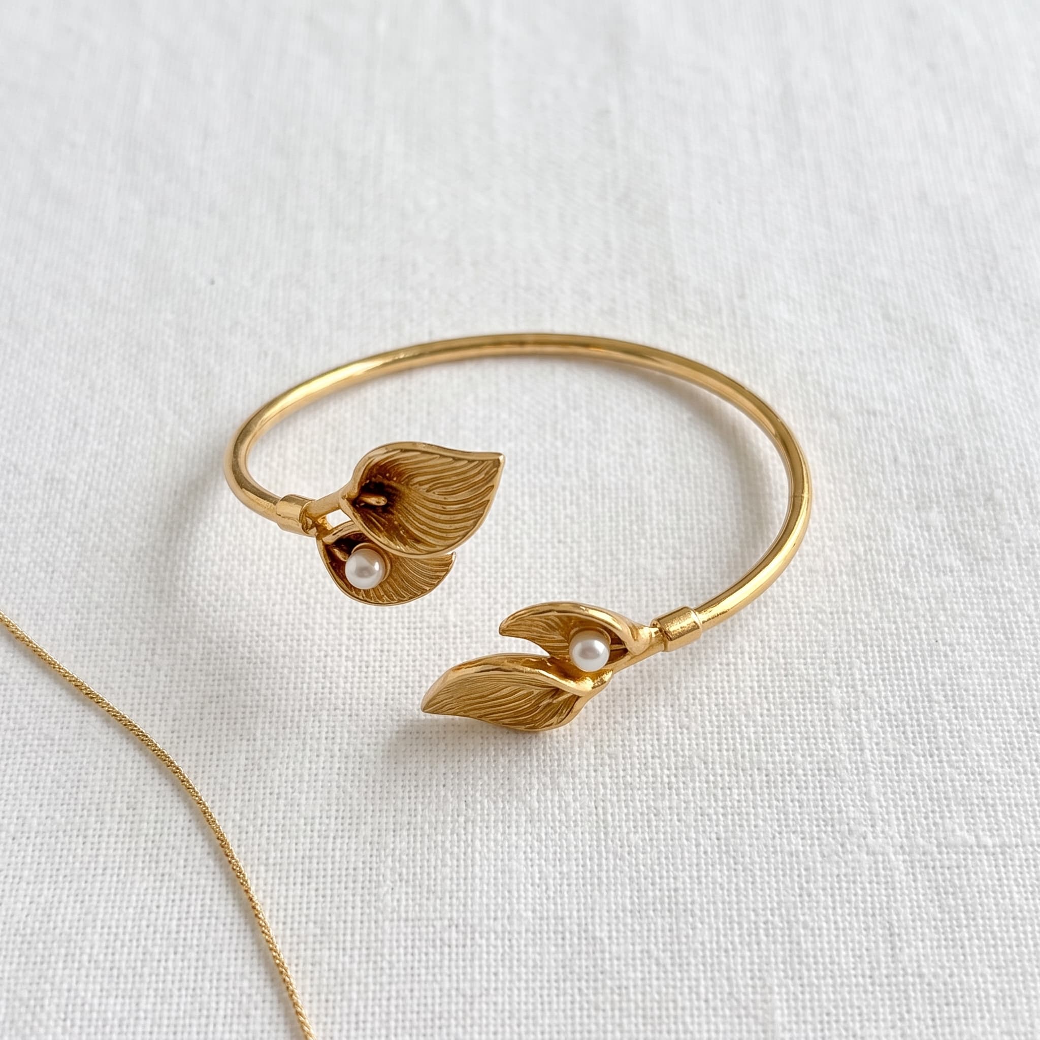golden leaf and pearl bracelet