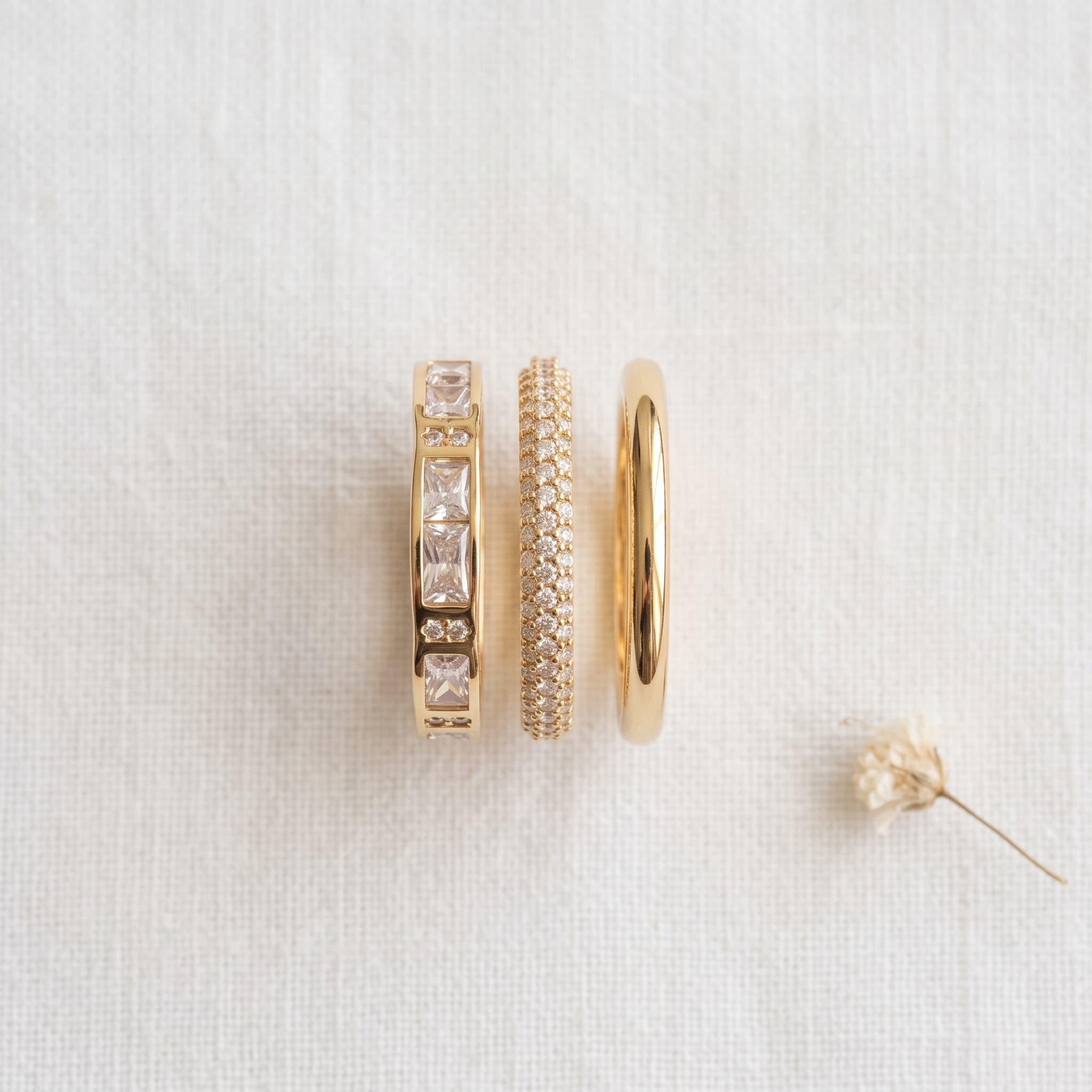 three texture gold stack rings