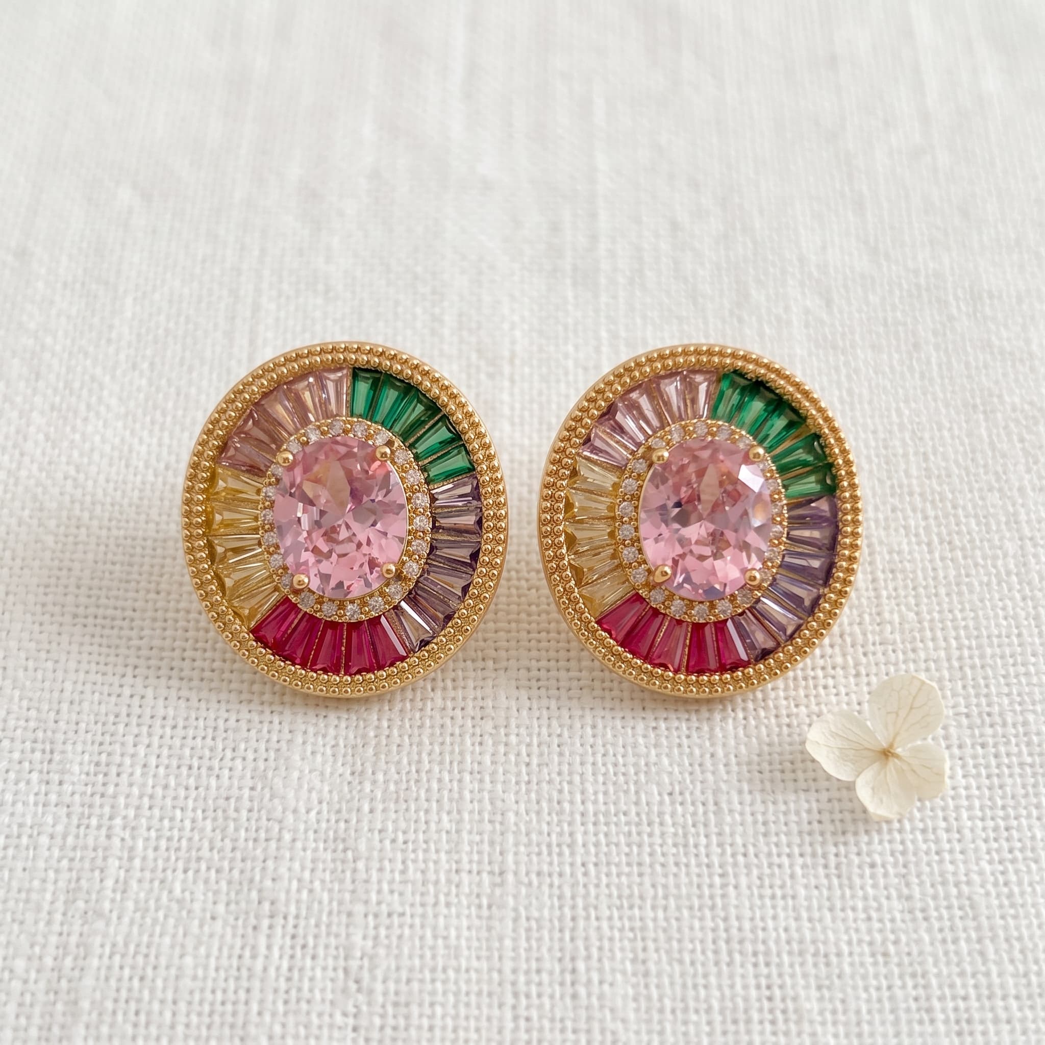 multicolour baguette studs