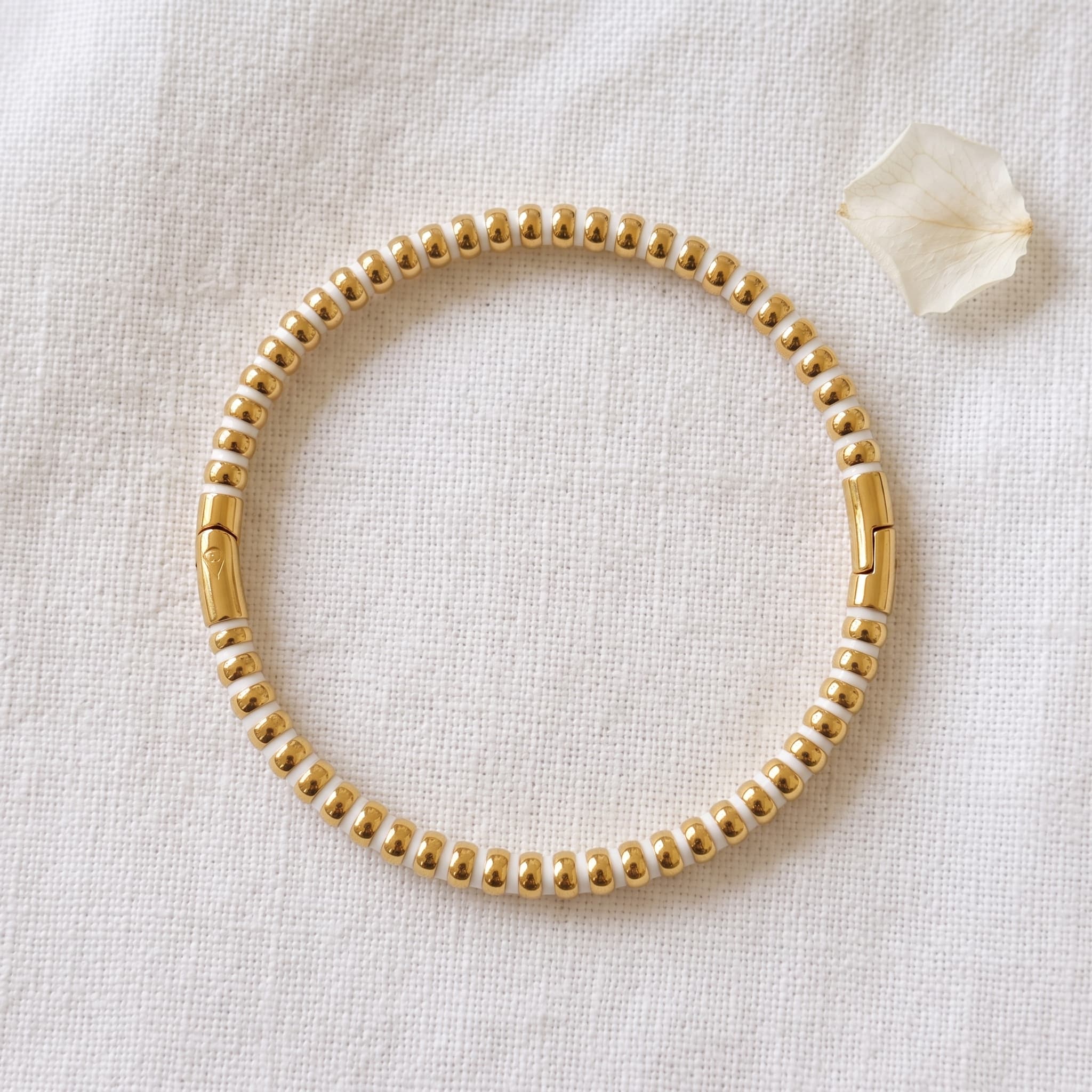 gold and white beaded bangle