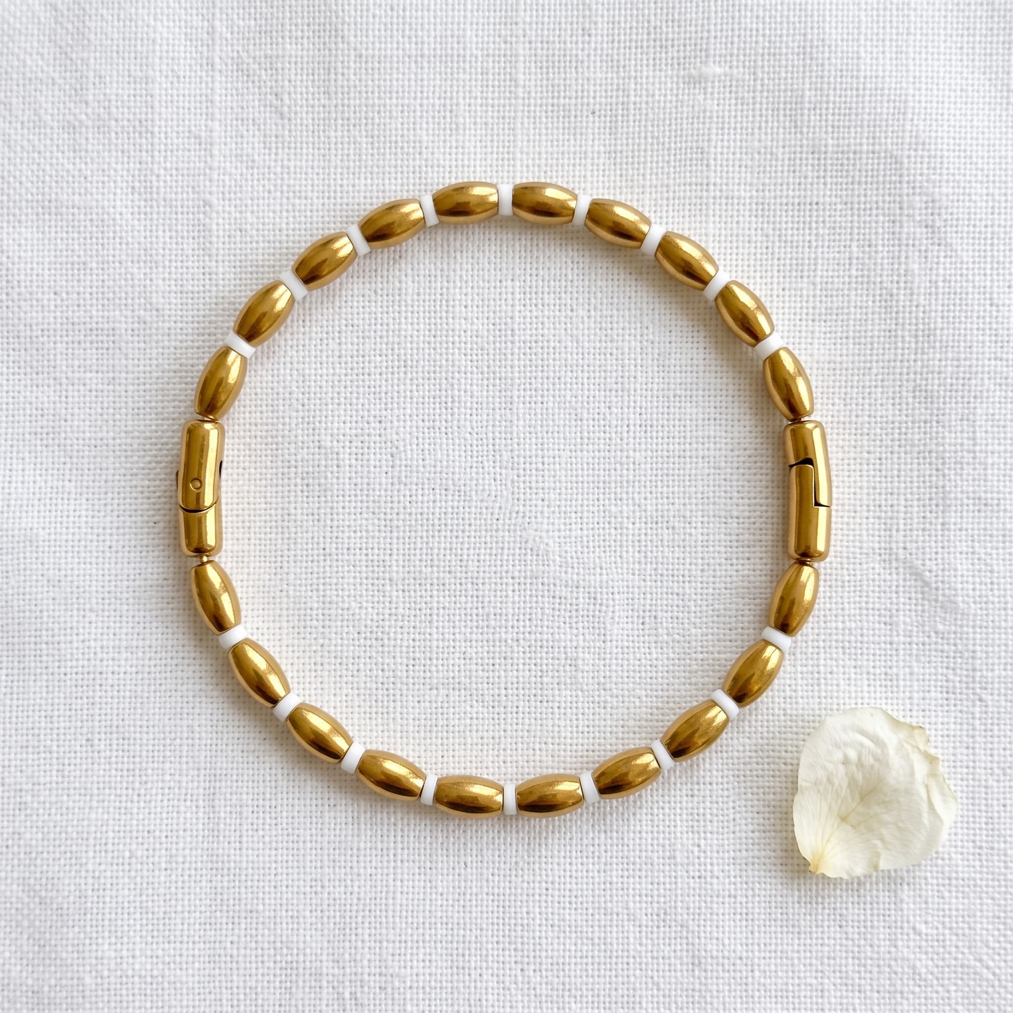 gold and white custom beaded bangle