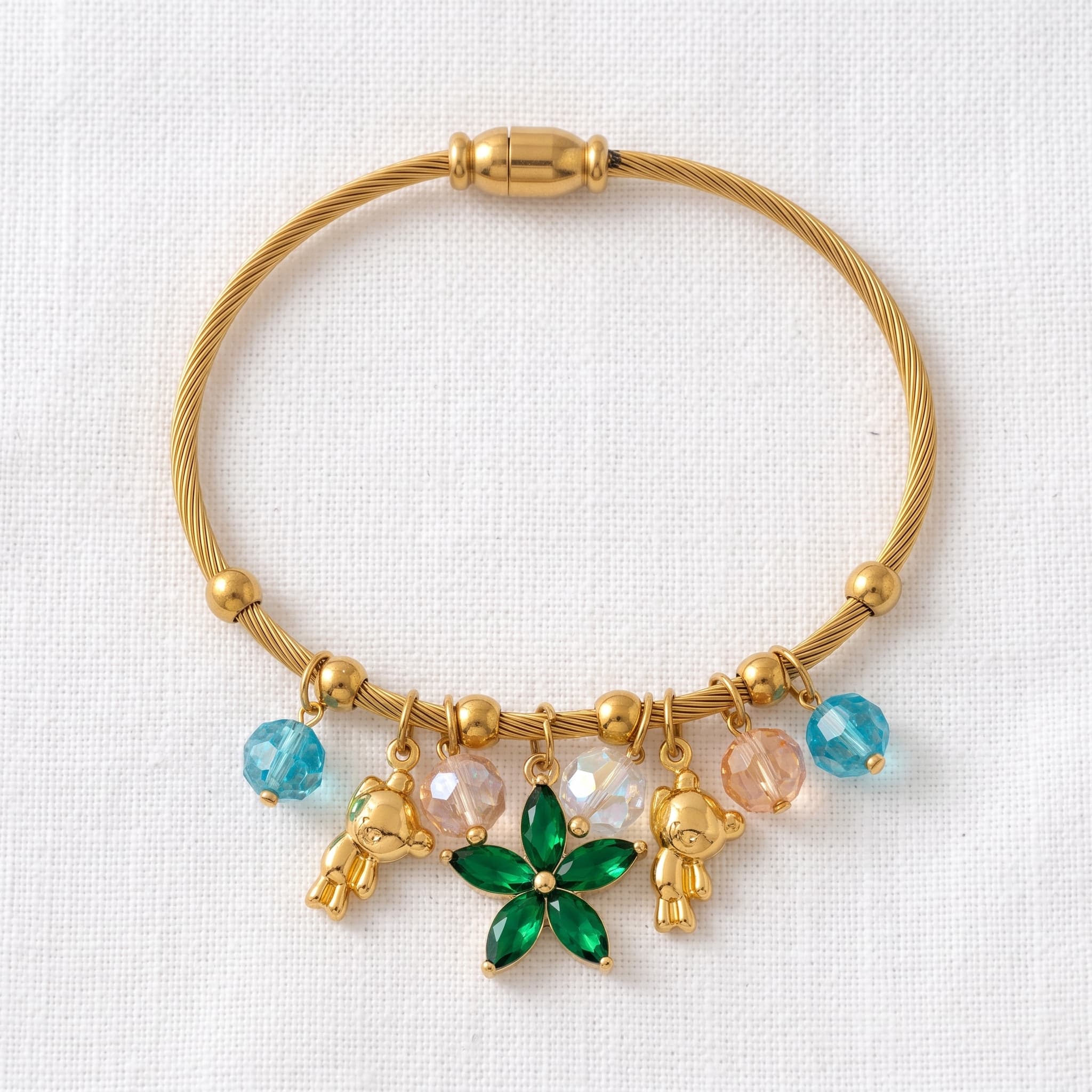 teddy and flower charm bracelet