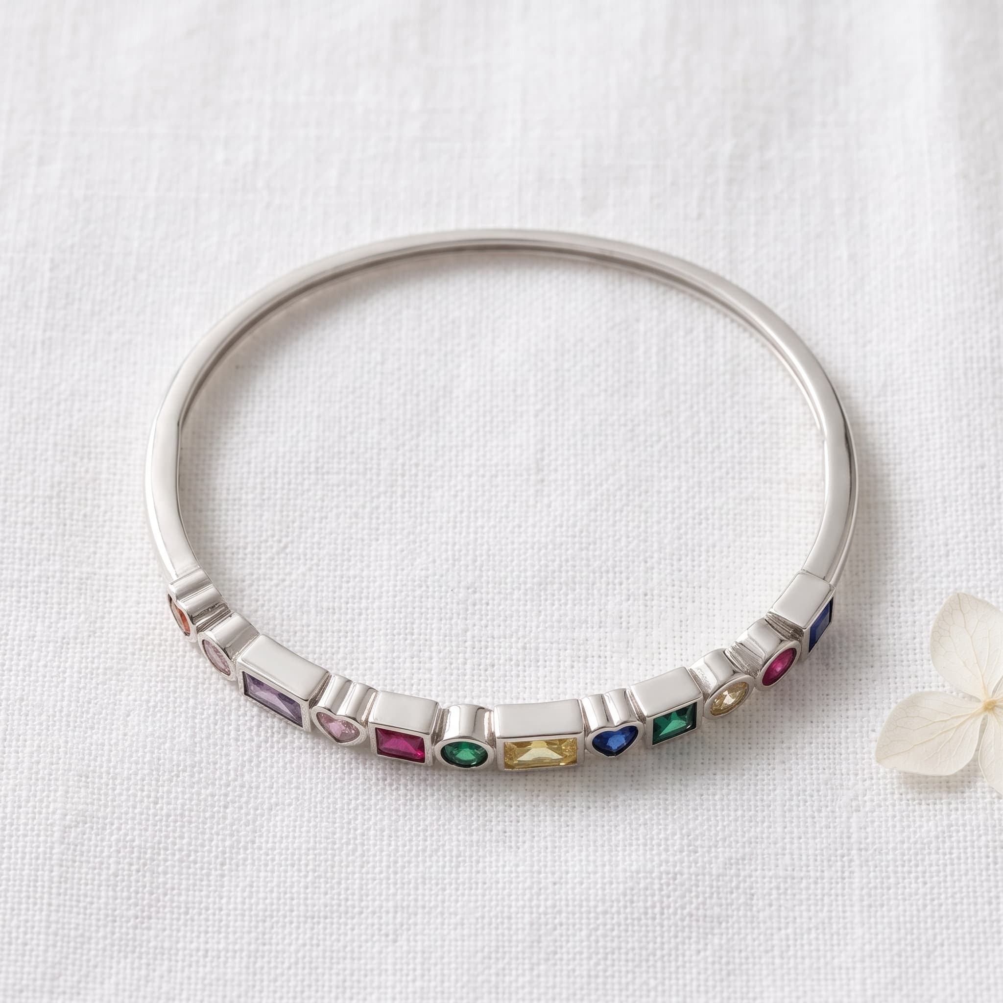 multicolour gemstone silver bangle (Regular Size - Openable)