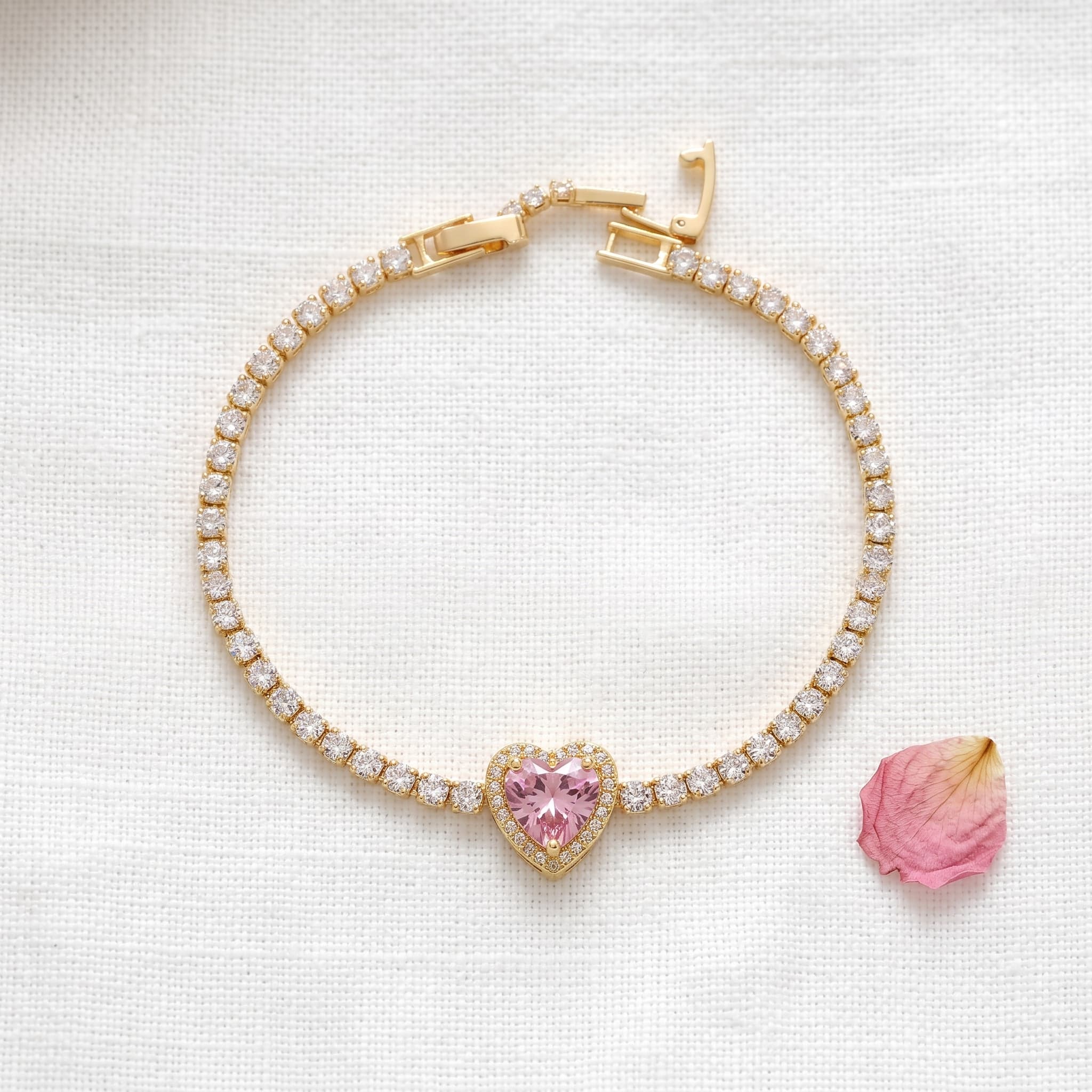 pink heart tennis bracelet
