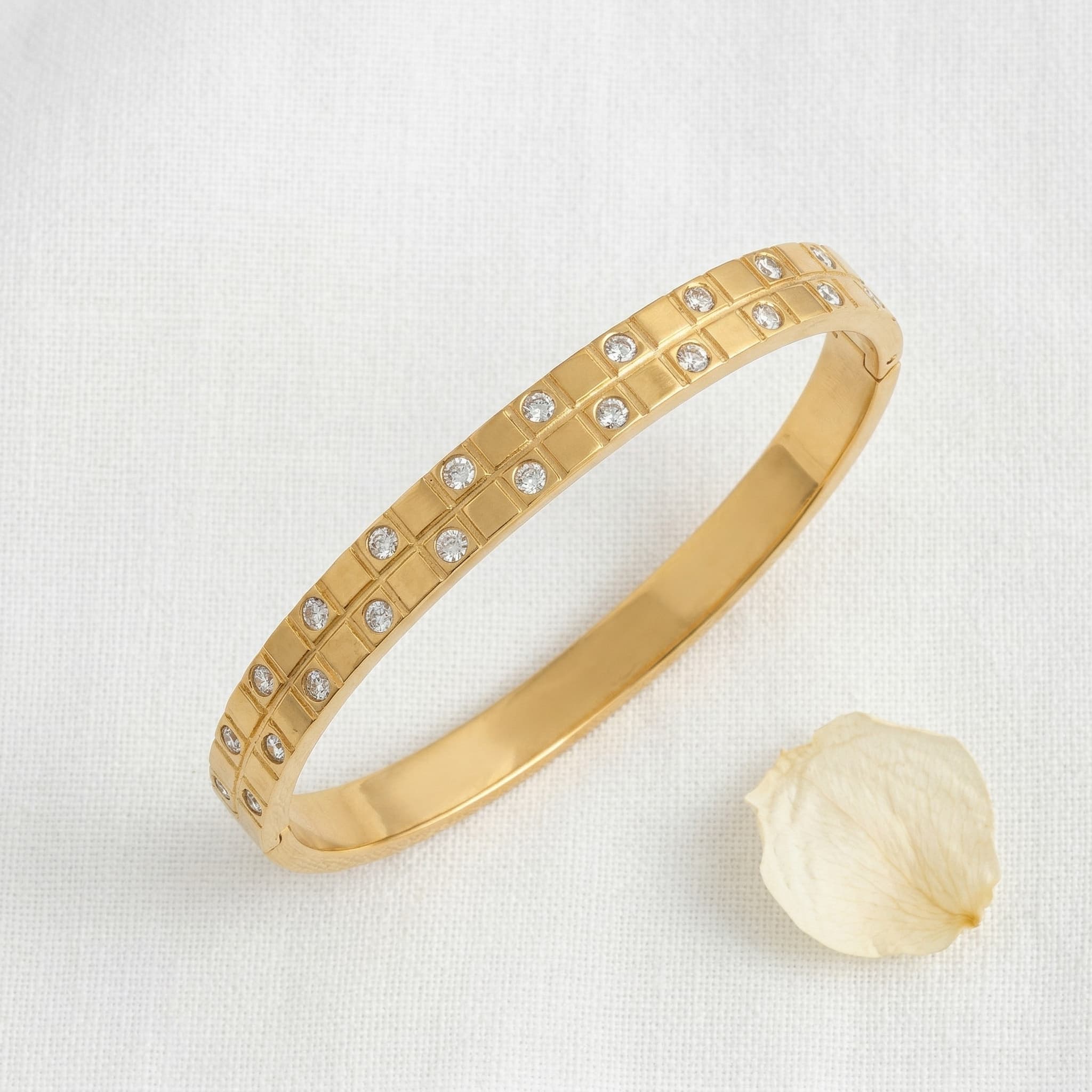 golden grid stone bangle