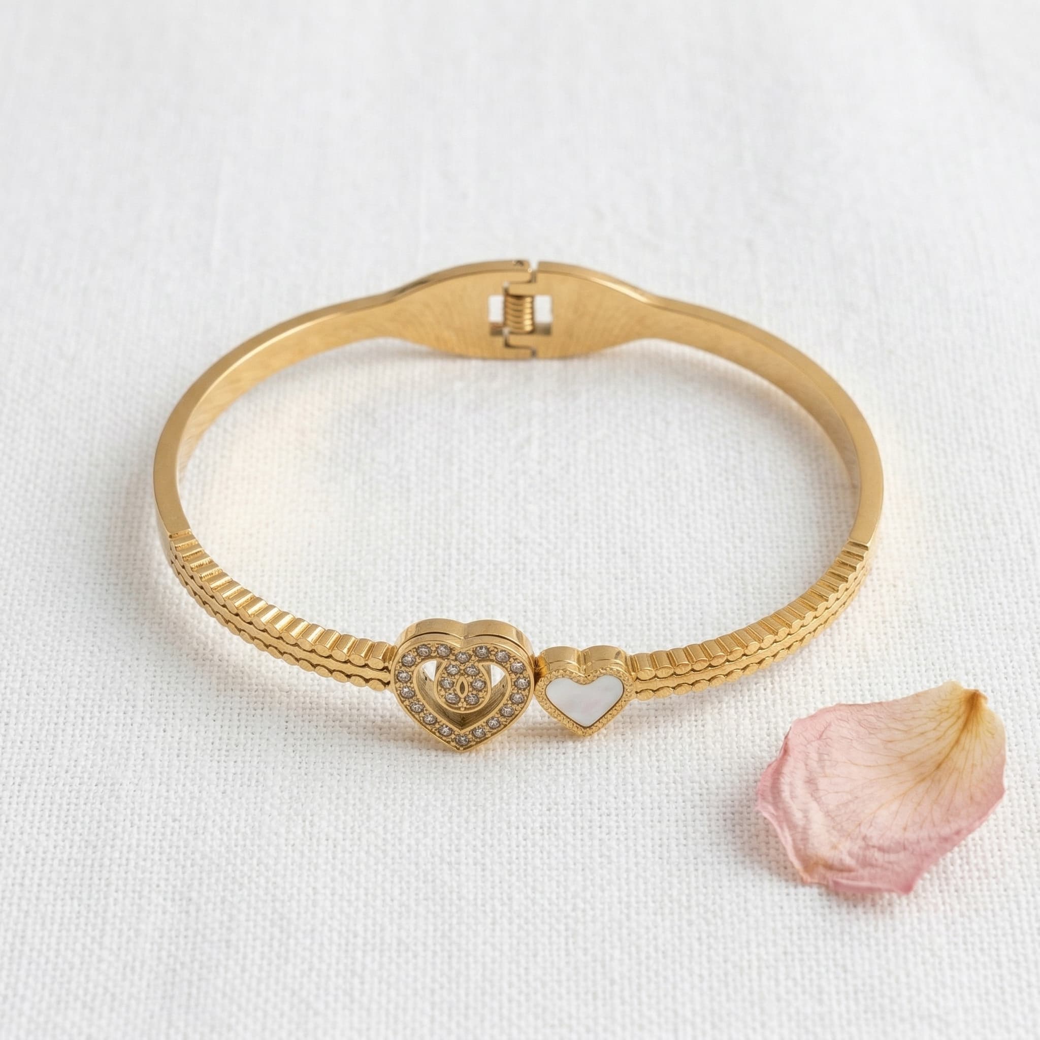 double heart gold bangle